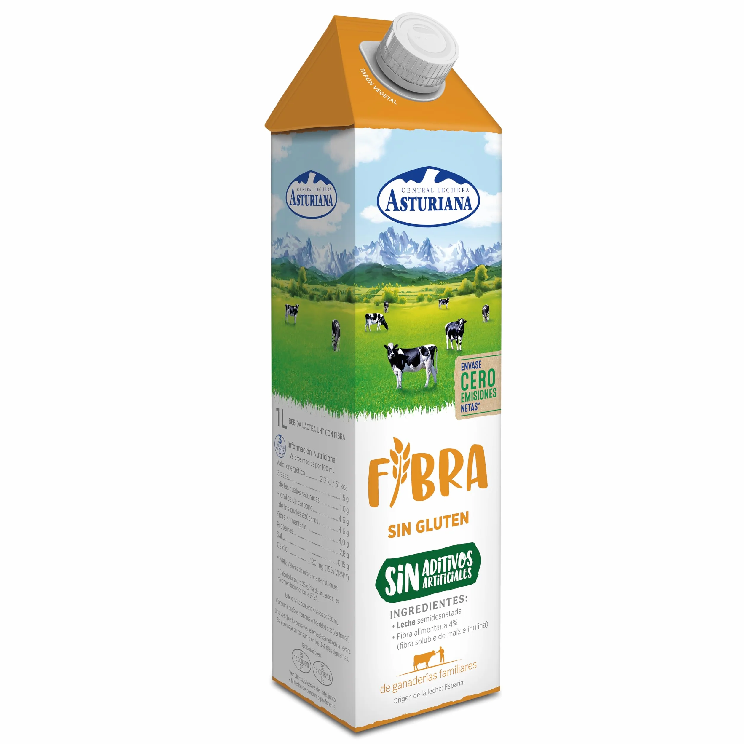 Central Lechera Asturiana Leche Semidesnatada Fibra Pack 6 x 1L