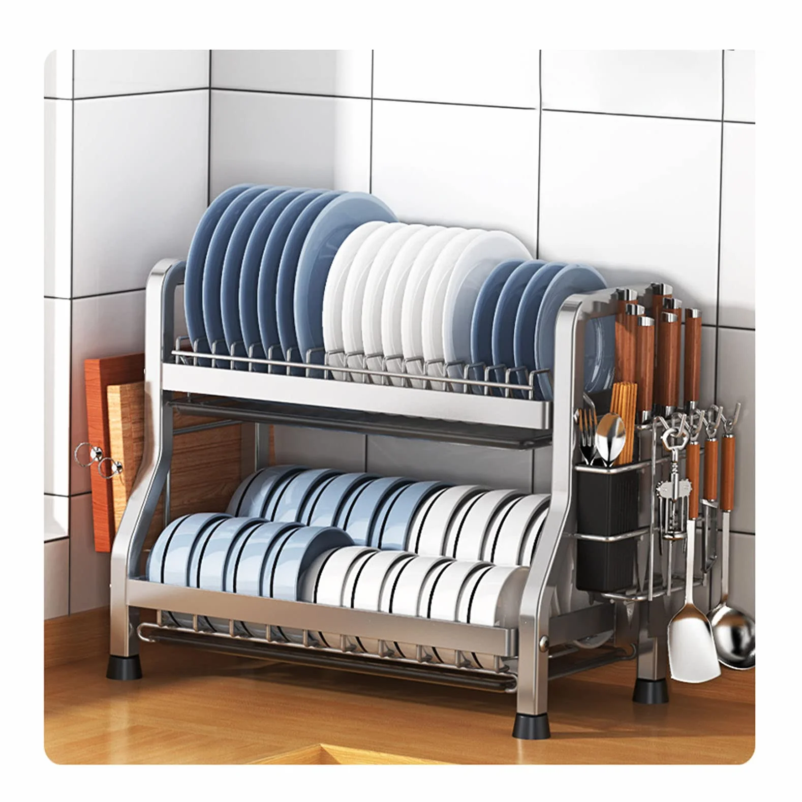 Escurridor de platos con escurridor – Escurreplatos grande para encimera de cocina – Organiza utensilios con capacidad de peso de 60 kg – Juego de soporte para utensilios incluido