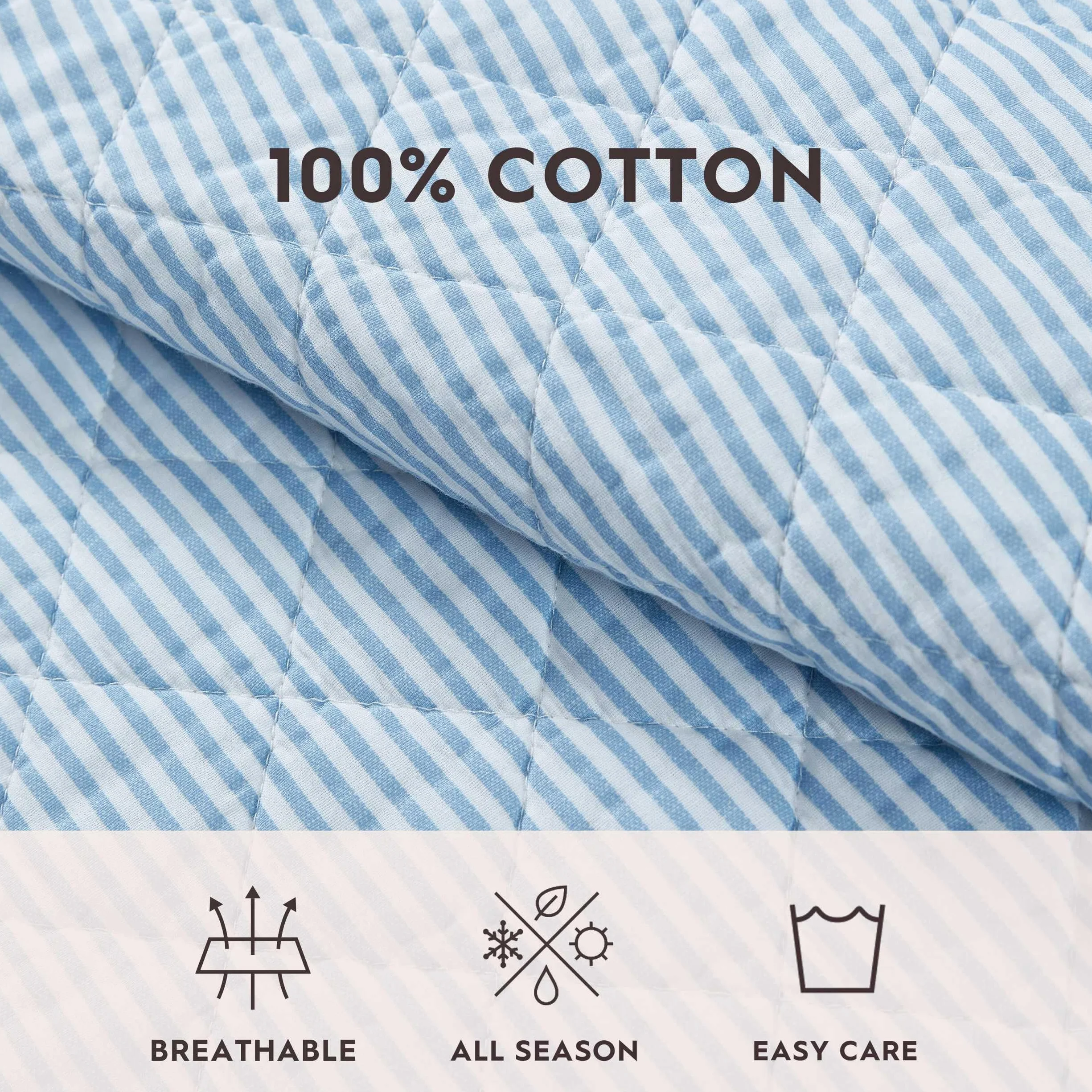 Laura Ashley - Juego de edredón tamaño King, Ropa de Cama súper Suave con Funda de Almohada a Juego, decoración Casual para el hogar (Rayas Azules Oxford, King)