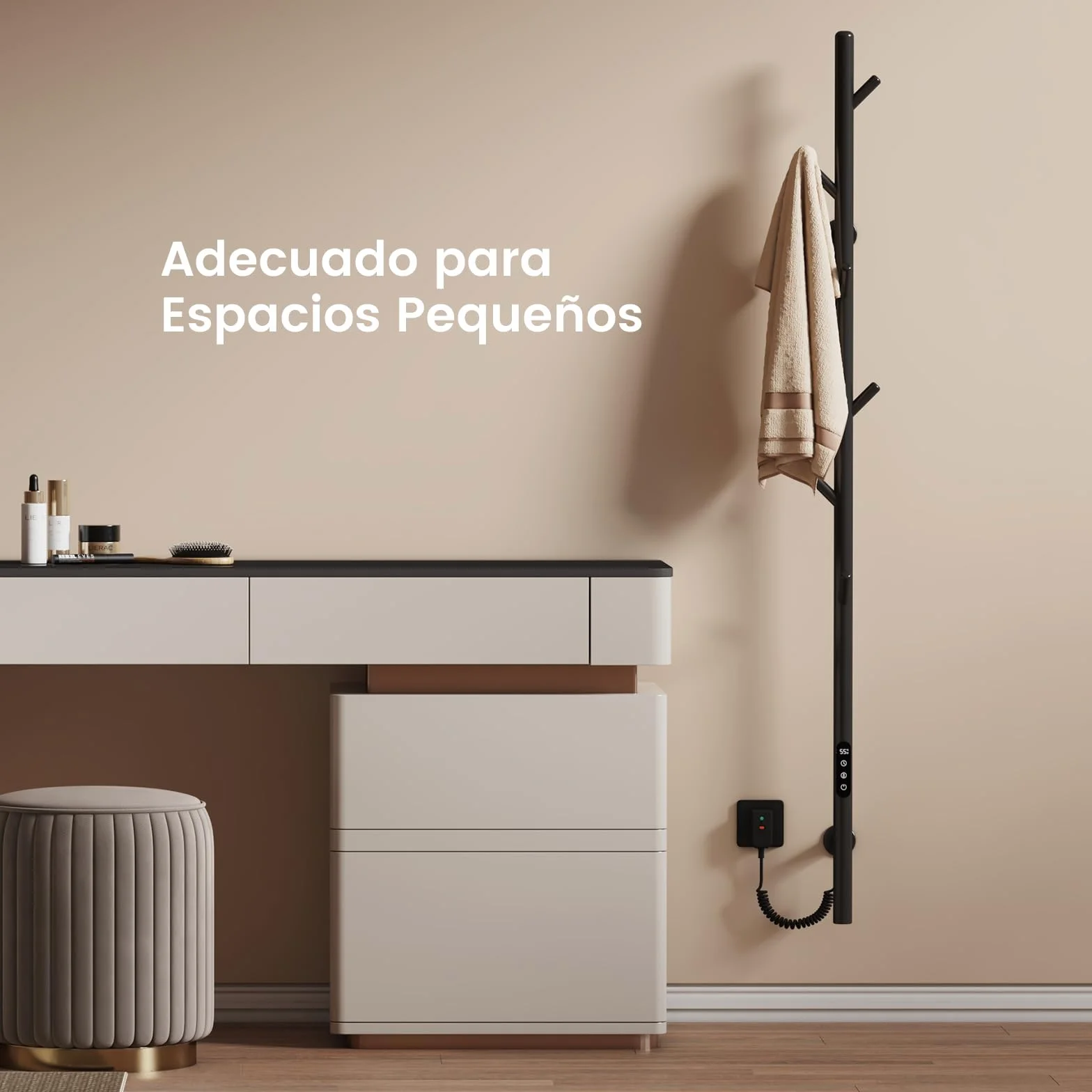 EMKE Toallero Eléctrico de baño, Diseño de toallero eléctrico con Barra, Control de Temperatura Inteligente, toallero Calefactor con 6 Ganchos, Negro