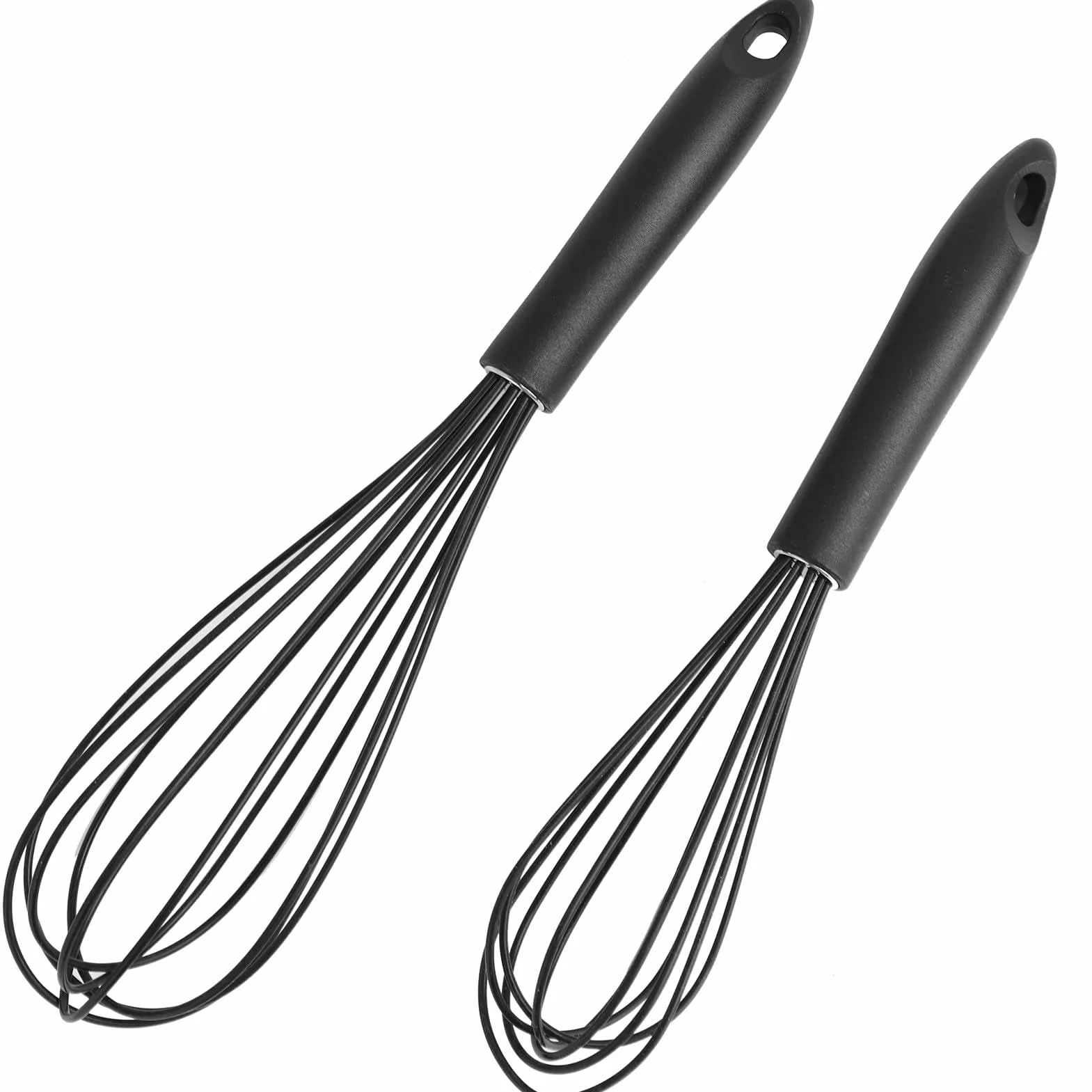 Batidores de Cocina de Silicona 2 Piezas, Batidores de Mano Negros 26cm y 30cm, Mango Antideslizante