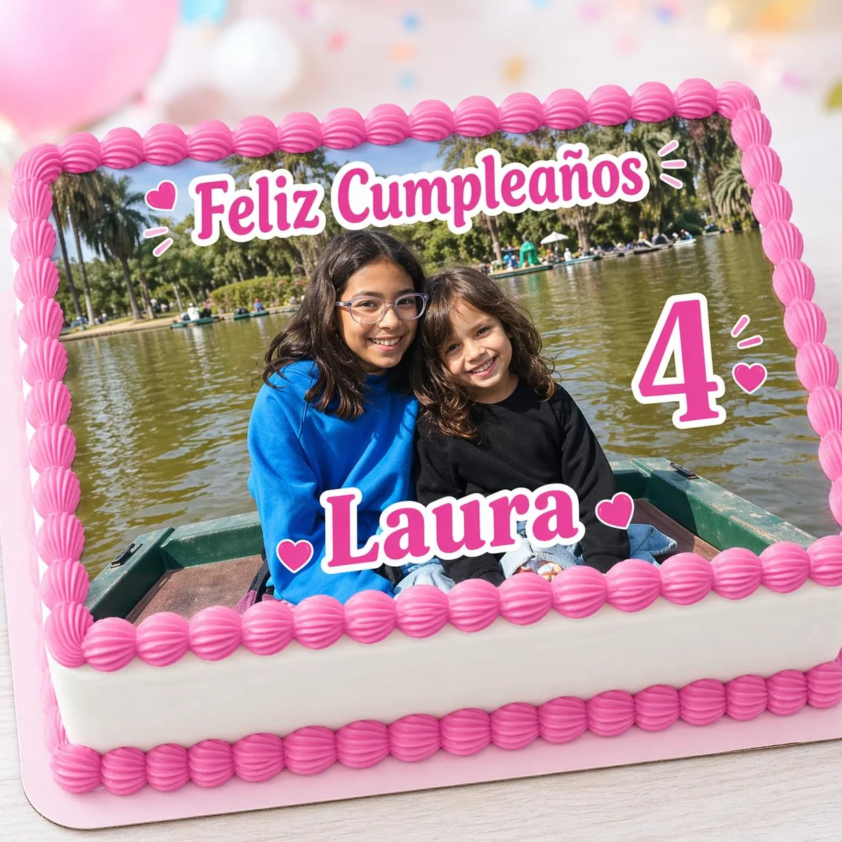 FOTO para PASTEL COMESTIBLE, oblea personalizada nombre y edad, Medida RECTANGULAR