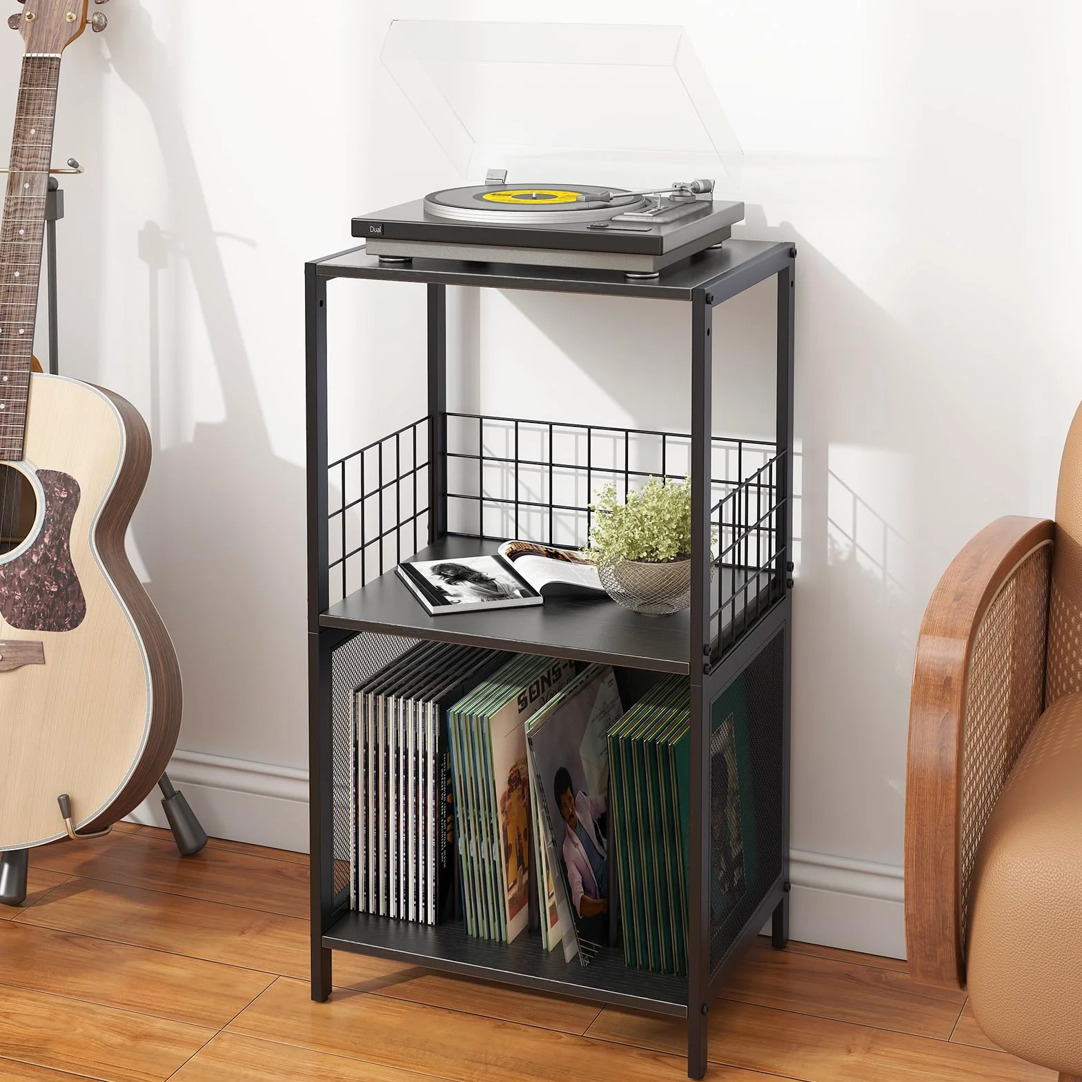 Soporte para tocadiscos de vinilo de 3 niveles, mesa auxiliar giratoria