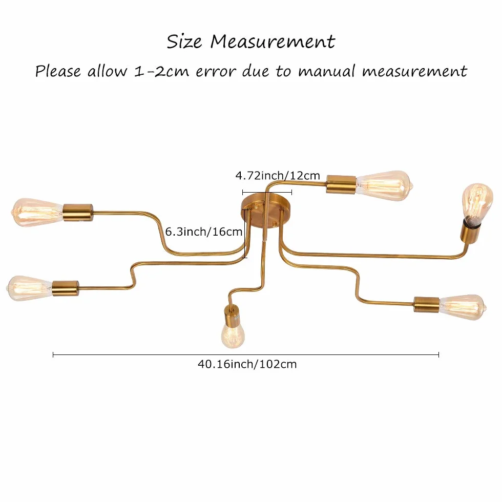Moderno Candelabro Color Oro 6 E27 para sala de estar (Sin bombilla)