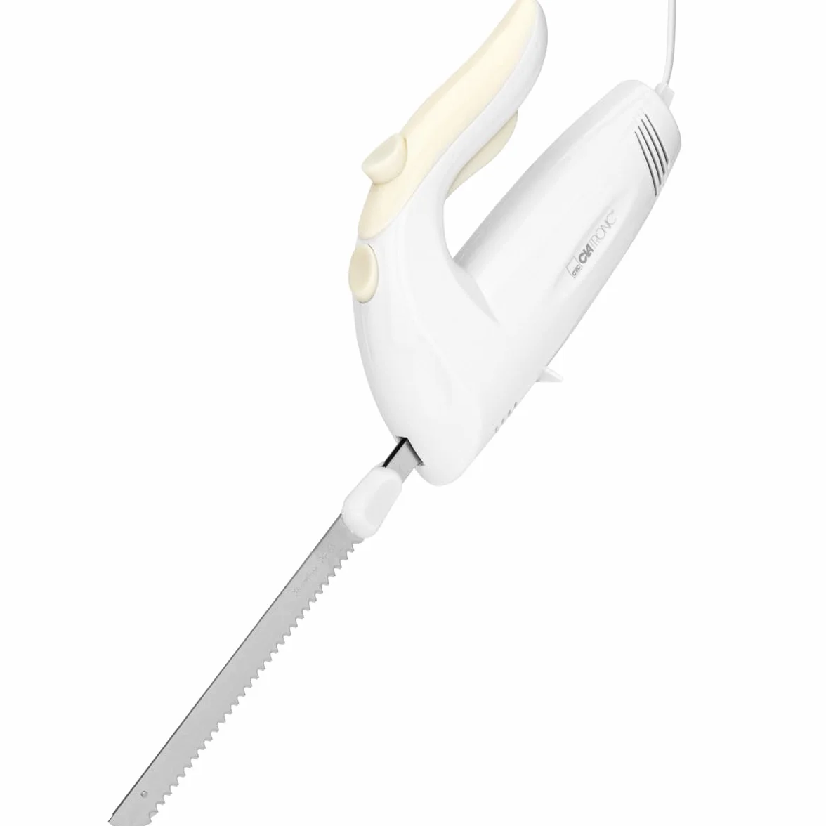 Clatronic EM 3062 - Cuchillo eléctrico dentado de acero inoxidable, 150 W, color blanco