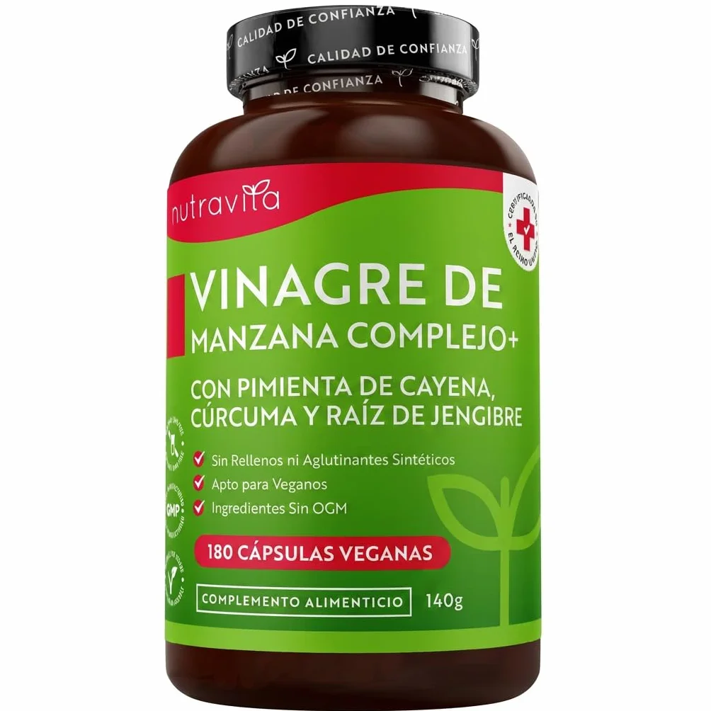 Nutravita Complejo de Vinagre de Sidra de Manzana 180 Cápsulas Veganas Puro Crudo Sin Filtrar con Pimienta de Cayena y Raíces de Cúrcuma y Jengibre 1.033mg