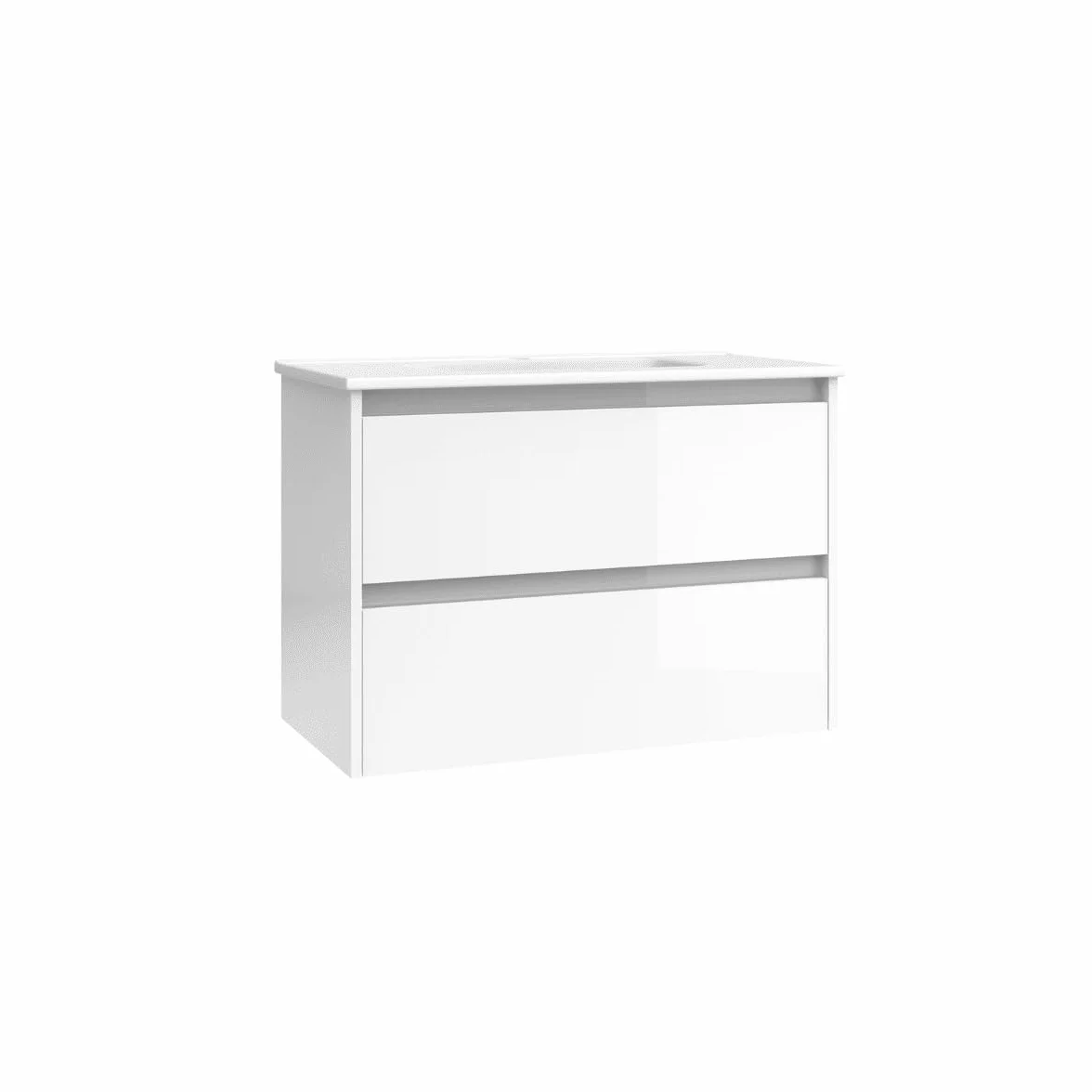 Mueble de Baño Suspendido Fondo Reducido con Lavabo Cerámico| Mueble Volado 2 Cajones | 50 cm Blanco Brillo