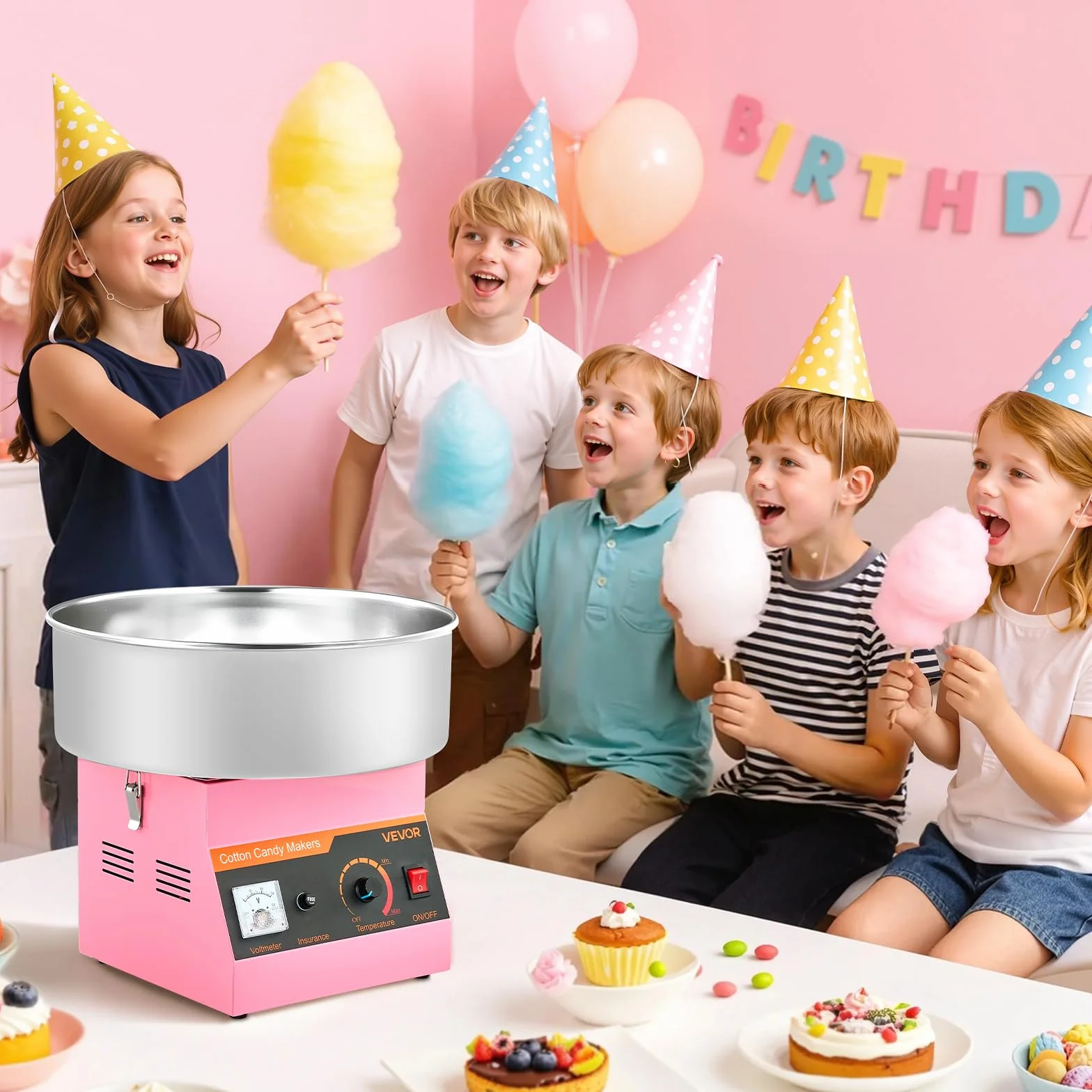 VEVOR Máquina de Algodón de Azúcar Eléctrica 1000 W 38 x 38 x 34 cm Rosa