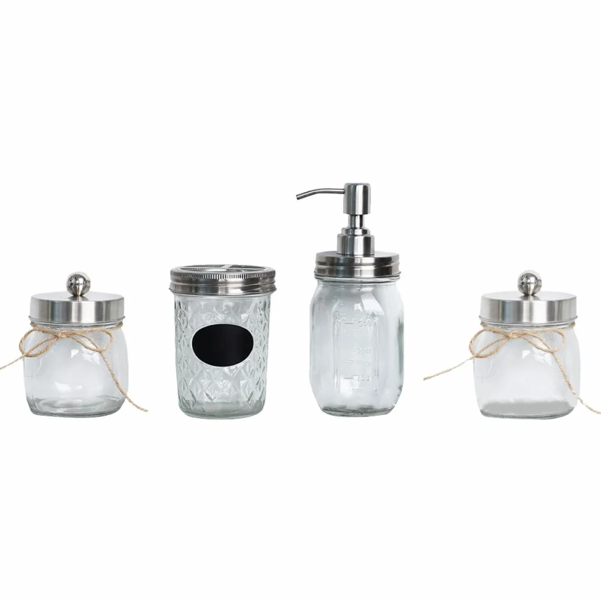 SHINEOFI Juego Accesorios Baño Vaso Cepillo Dientes Botella Loción Vidrio Tamaño Compacto Color Transparente Tapa Plateada Práctico Hogar Dormitorio Hotel