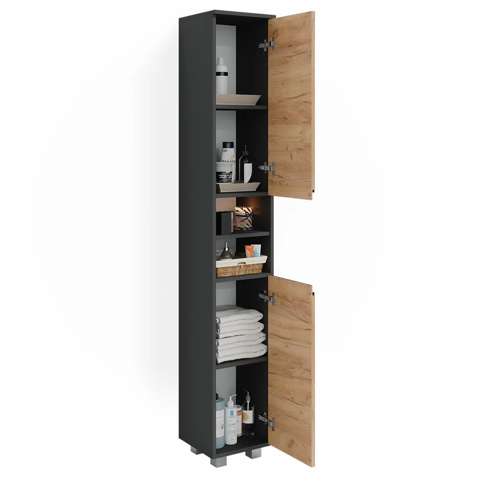 Vicco Armario de baño J-Shape, Gris, 30 x 190 cm, para Almacenamiento y combinación con Otros Elementos en Forma de J