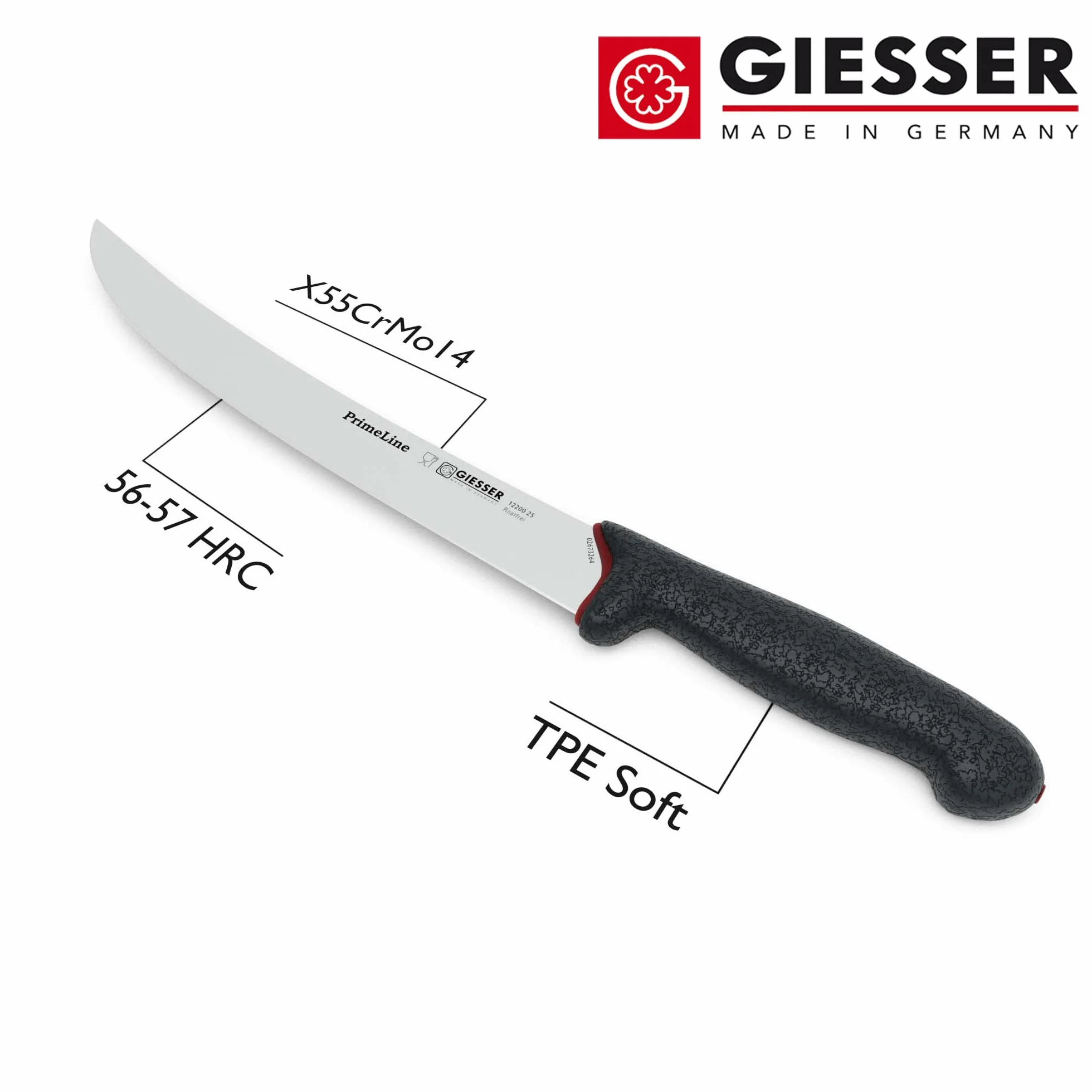 GIESSER Since 1776 - Made in Germany - Cuchillo de Corte con Mango Antideslizante PrimeLine, Negro, Cuchillo de pelar Afilado, Apto para el lavavajillas, Acero Inoxidable