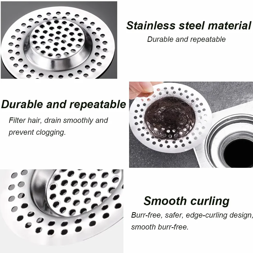 2 Piezas Filtro de Fregadero de Acero Inoxidable - Colador de Drenaje -Tapón de Desagüe para Cocina, Ducha, Baño y Lavabo