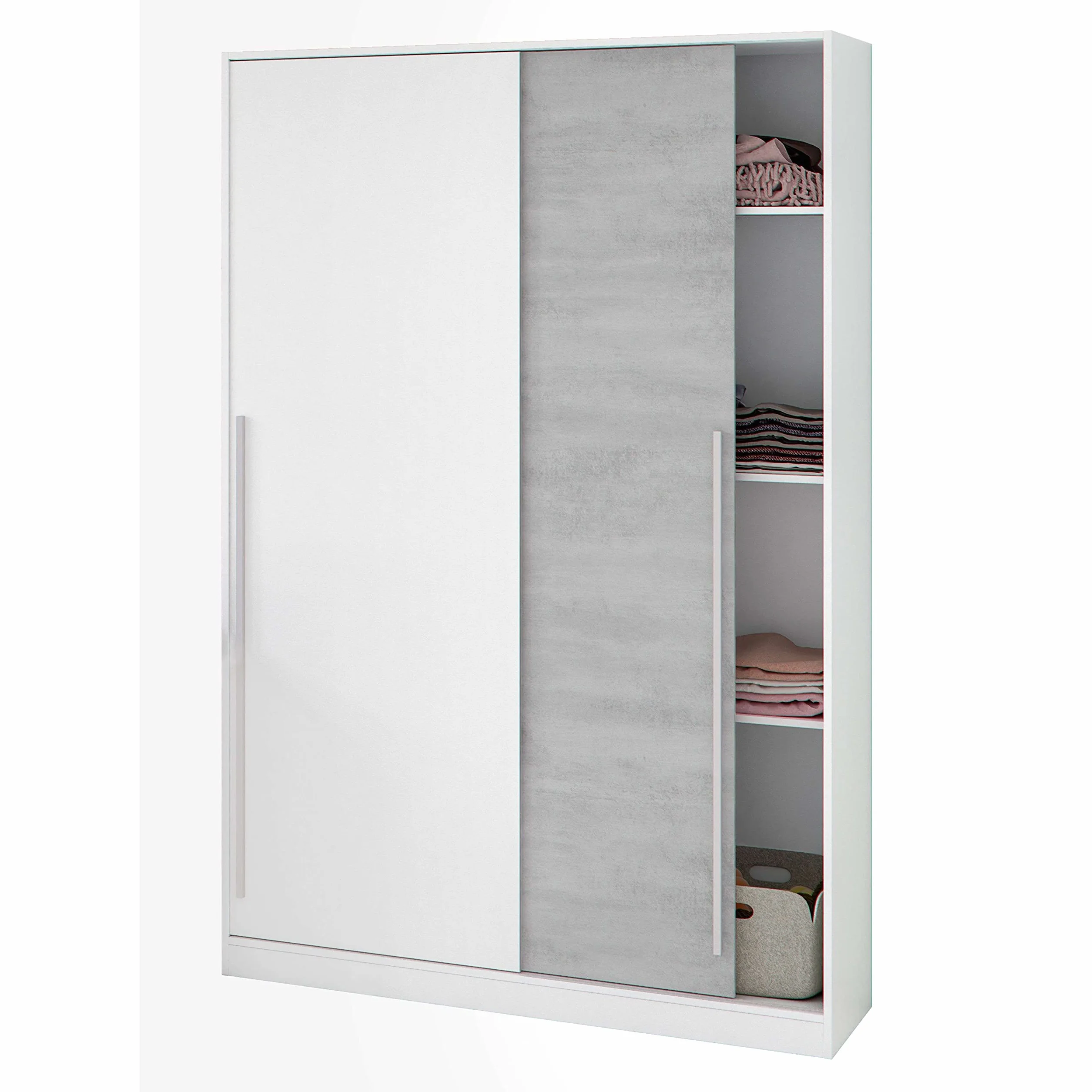 Miroytengo Conjunto Dormitorio Completo Habitación Principal Color Blanco Artik y Cemento (cabecero + 2 mesitas + Armario + Zapatero)