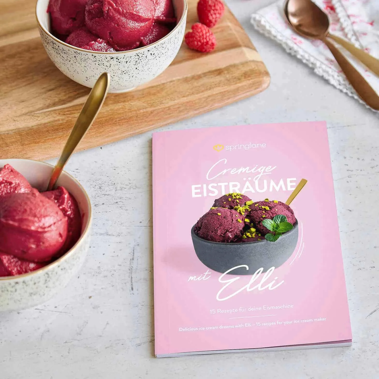 SPRINGLANE Máquina de Hacer Helados con Compresor de 1,2 litros ELLI, Recetas incluidas, Heladera de acero para yogur, Sorbete y Helado, 135 W, display LCD, temporizador, refrigeración