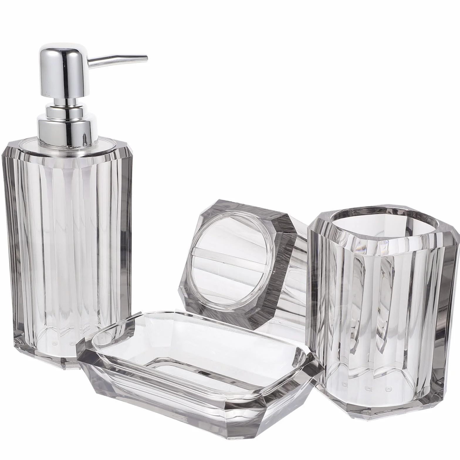 MERRYHAPY 1juego Accesorios de Baño Transparente con Dispensador de Jabón Vaso para Cepillo de Dientes Jabonera y Botella de Loción para Encimera Resistente y Decorativo para Uso Doméstico