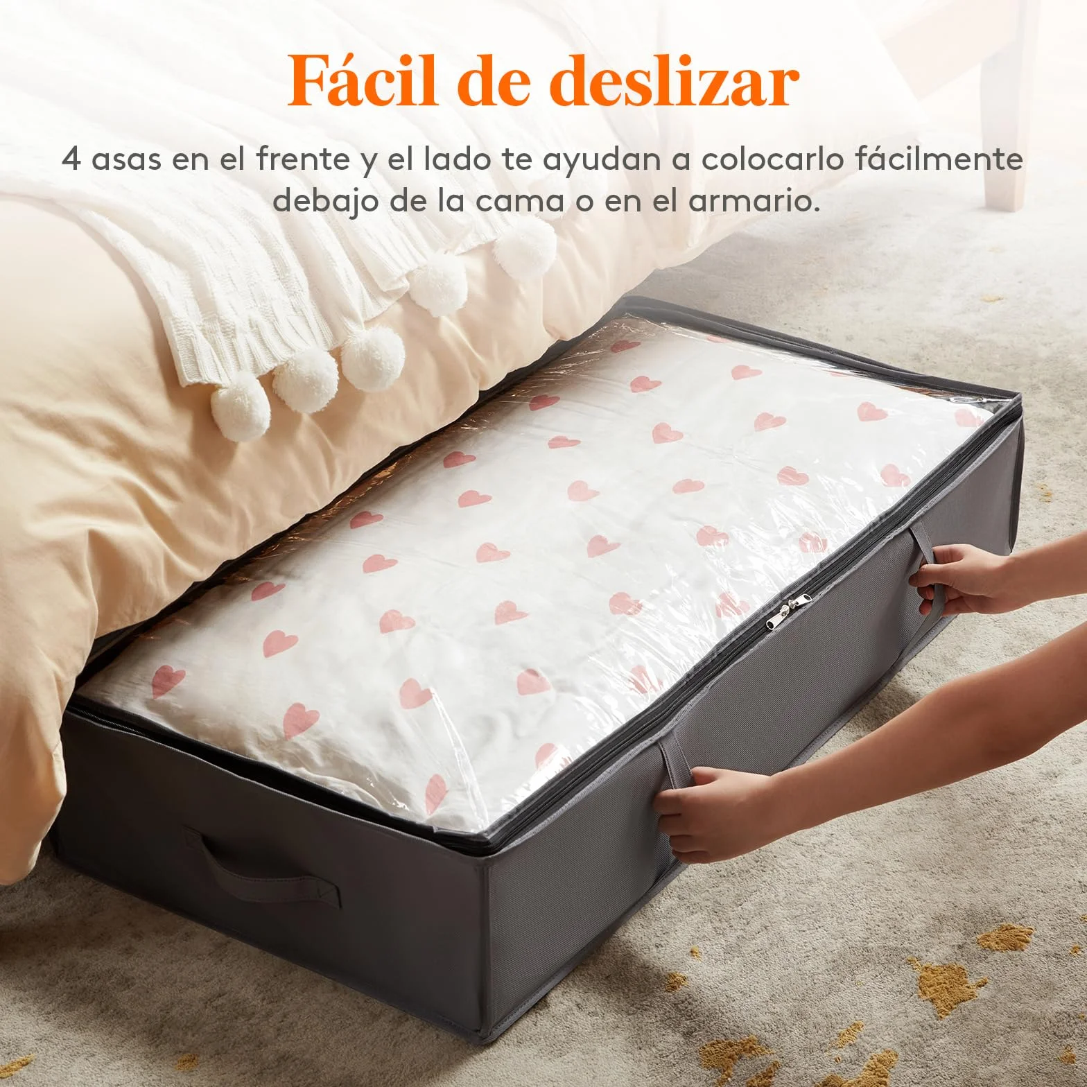 Lifewit Bolsas almacenaje ropa debajo cama, Cajas gran capacidad asa reforzada, organizadoras plegables mantas ropa, Gris 90L 4 Piezas