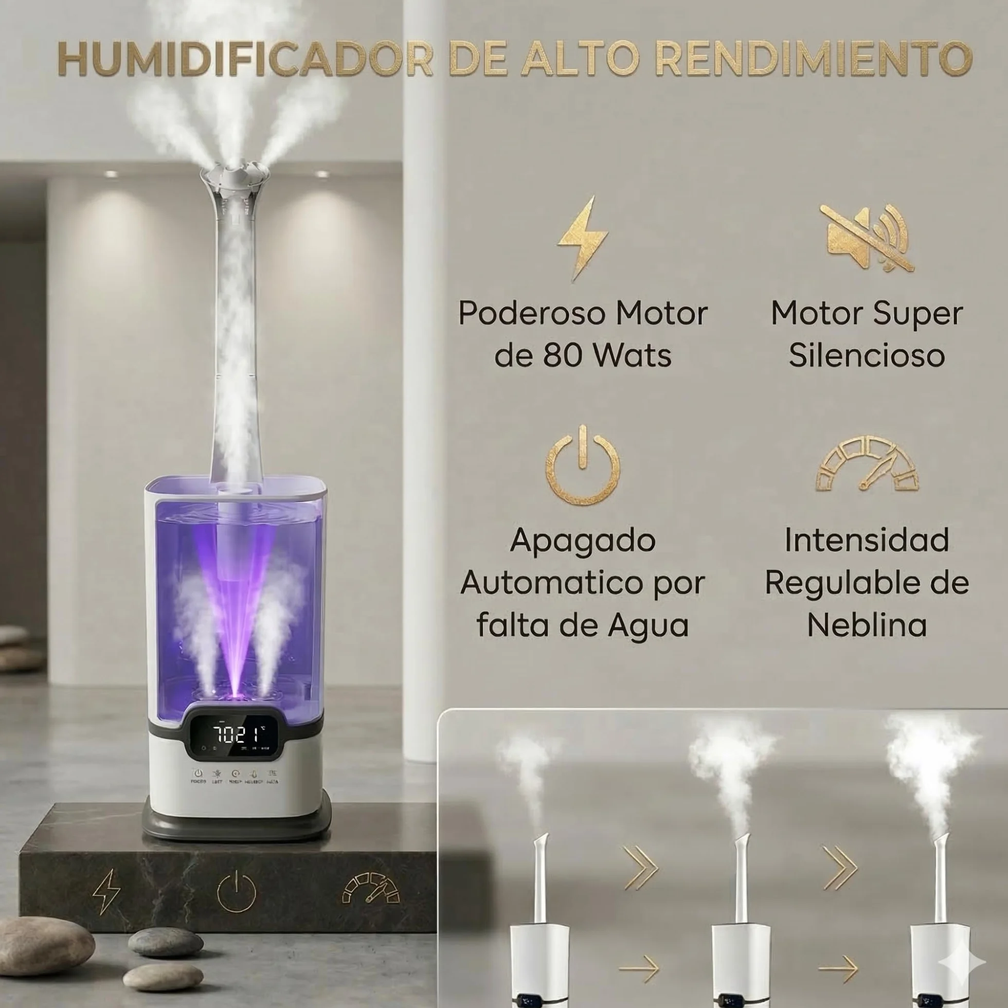 LUMS Humidificador Industrial 16L, Control Inteligente de Humedad, Temporizador, Relleno Superior, 3 Núcleos, Portátil