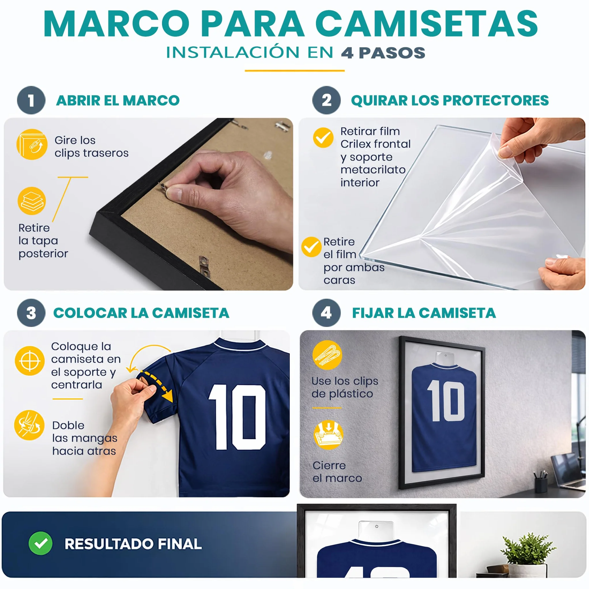 Marco Expositor para Camisetas 58x78 cm con Panel de Metacrilato Negro Fondo Blanco
