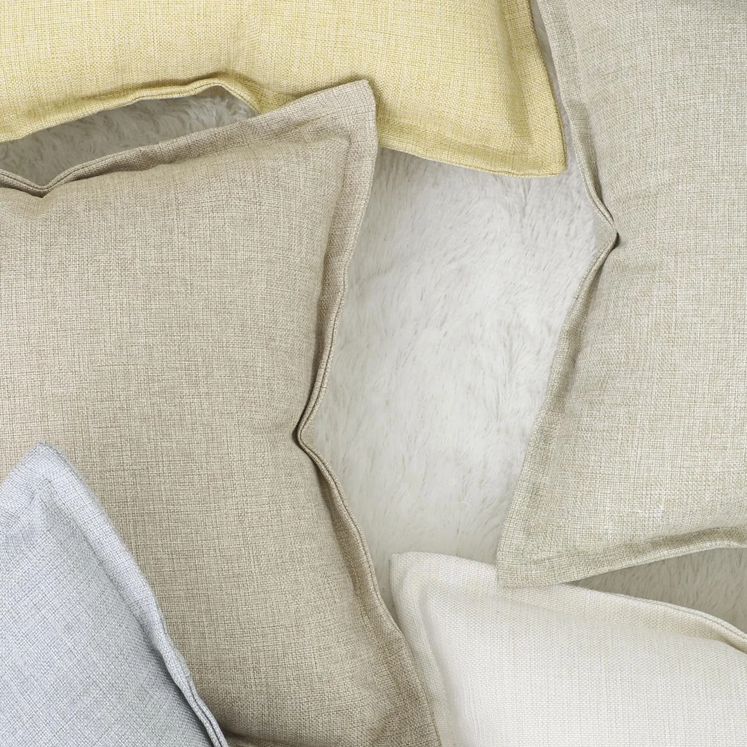 Madizz Juego de 2 Fundas de Almohada de Lino Poliéster Decorativo Cuadrado 40 x 40 cm Beige