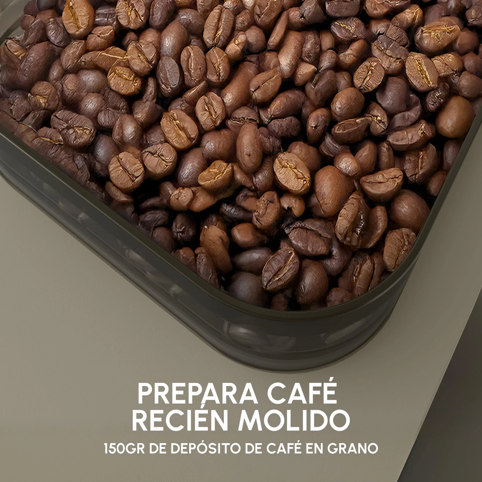 KRUPS Coffee Crush, Cafetera automática, Café en Grano y Molido, 15 Bares, 3 recetas de café, 3 niveles de temperatura y de molienda, Pantalla táctil, Compacta 15 cm de ancho, Beige, SA402AE0