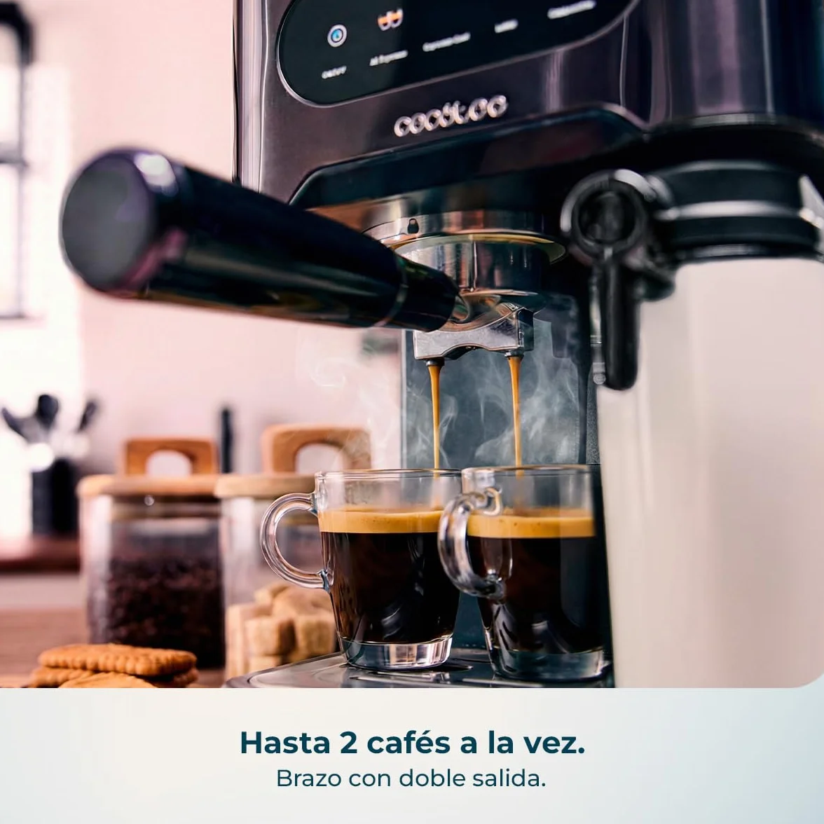 Cecotec Cafetera Express Semiautomáticas Power Espresso 20 ColdBrew Latte. 1350W, 20 Bares, Frío, Templado o Caliente, Pantalla Táctil, 1.5L Depósito Agua y 500ml Leche, Calientatazas, Doble Brazo