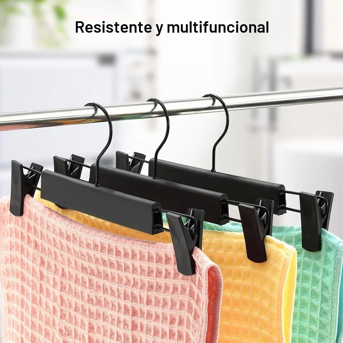 GUANJUNE Perchas para Pantalones Colgadores de Falda Ahorran Espacio Ganchos Giratorios 360° Clips Ajustables 10 Piezas Negro