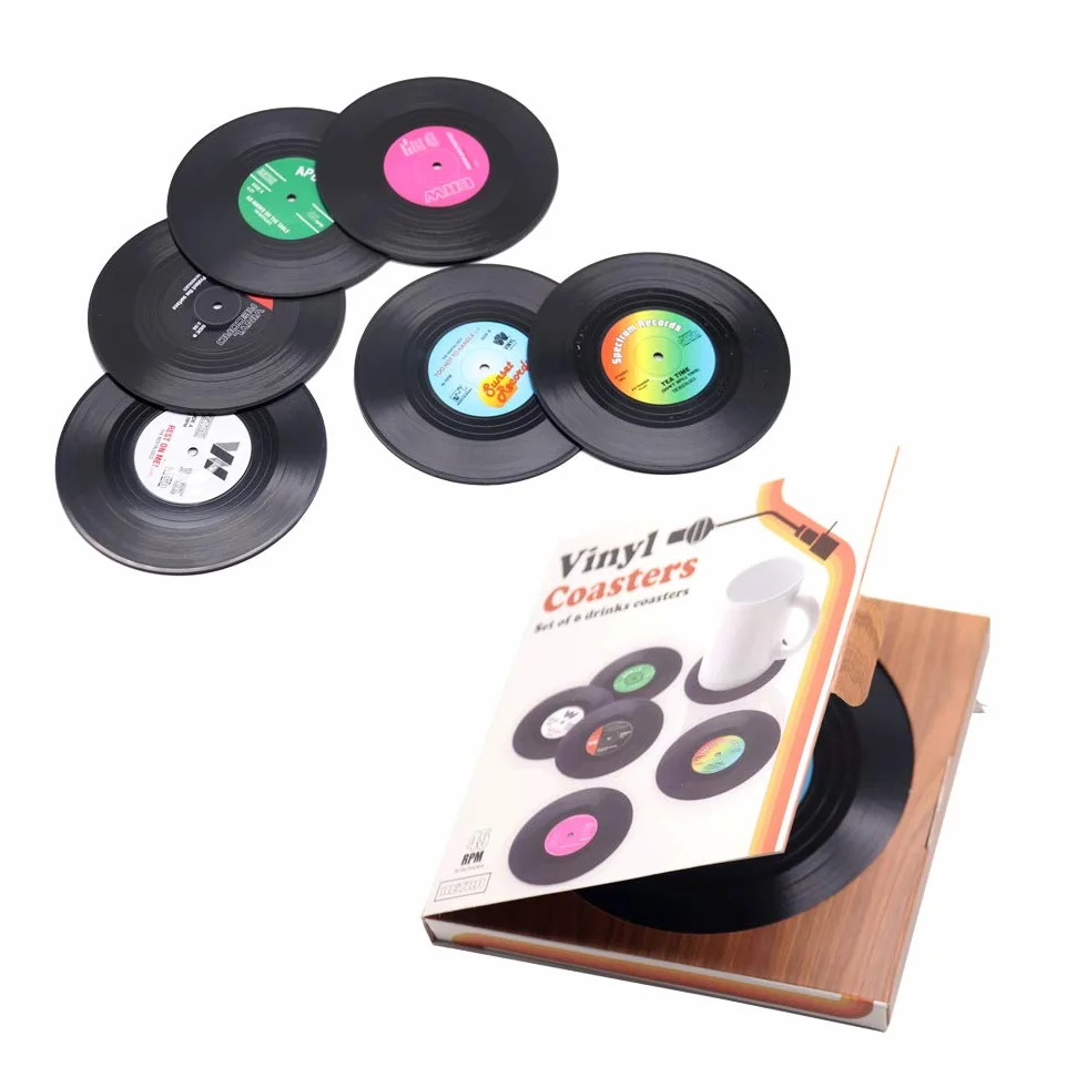 Zhezhe 6 posavasos retro de vinilo LP, mate, antideslizante para taza