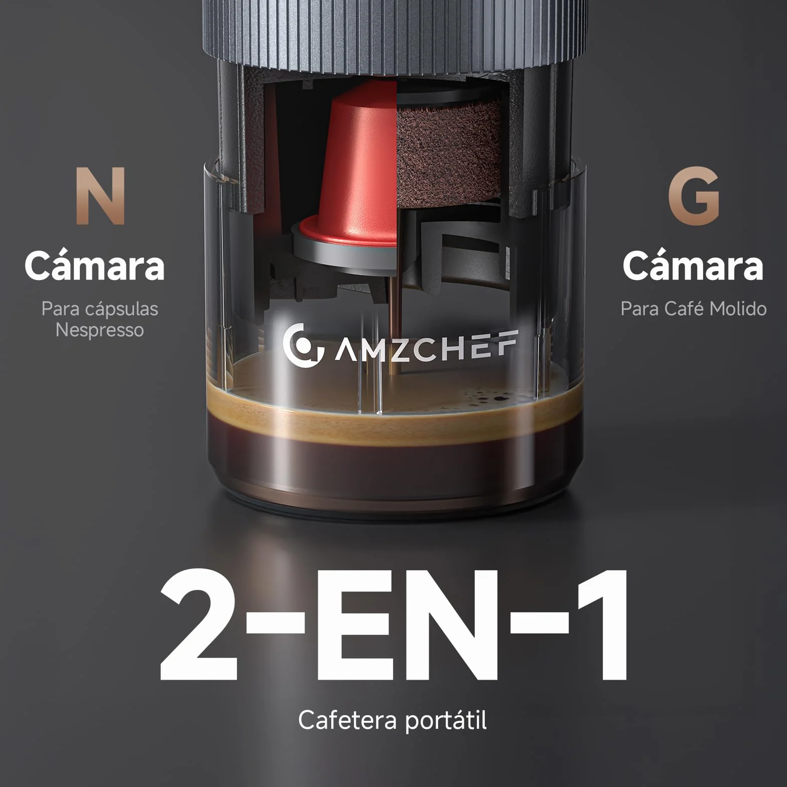 AMZCHEF Cafetera Portatil – 20 Bares, USB-C, Pantalla Digital,Compatible con Cápsulas – Cafetera Portátil Cápsula de Espresso para Viajes, Camping y Oficina,Aluminio