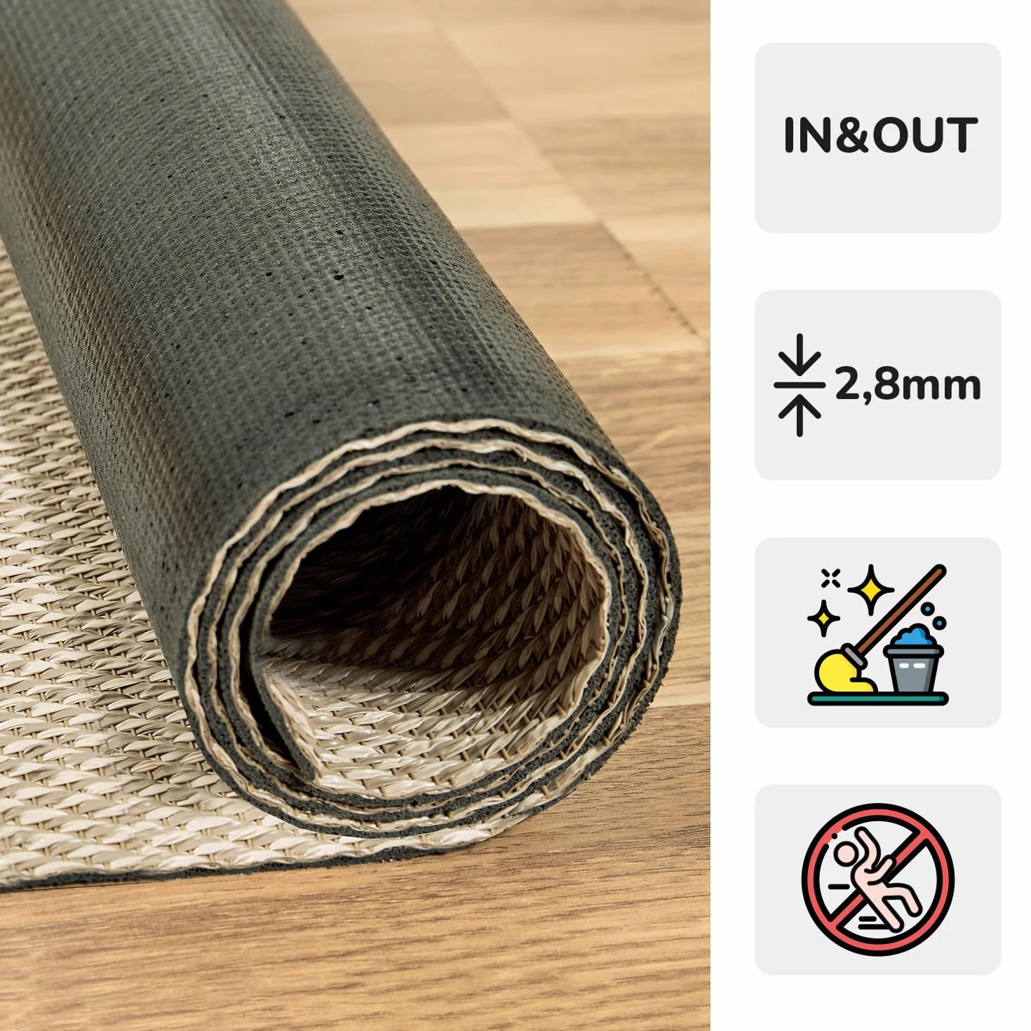 Alfombra Vinilica Salon Premium Alfombras de habitación Comedor baño Cocina Lavable Antideslizante y Resistente para Interior y Exterior Estores Basic Beige 120x180 cm