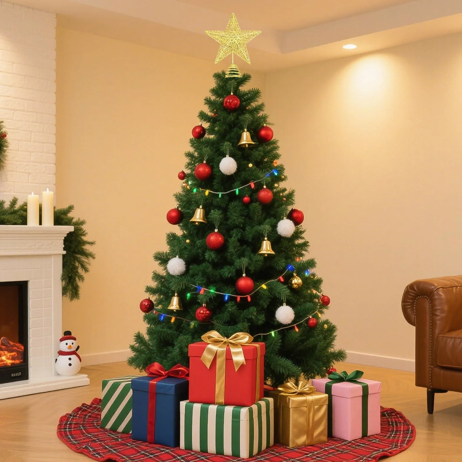 Estrella Arbol de Navidad Dorada, Grande Metal Brillante Estrella para Arbol de Navidad, Purpurina 20 cm Oro Estrellas Decoración Arbol de Navideño, Adorno Navideña para el Hogar