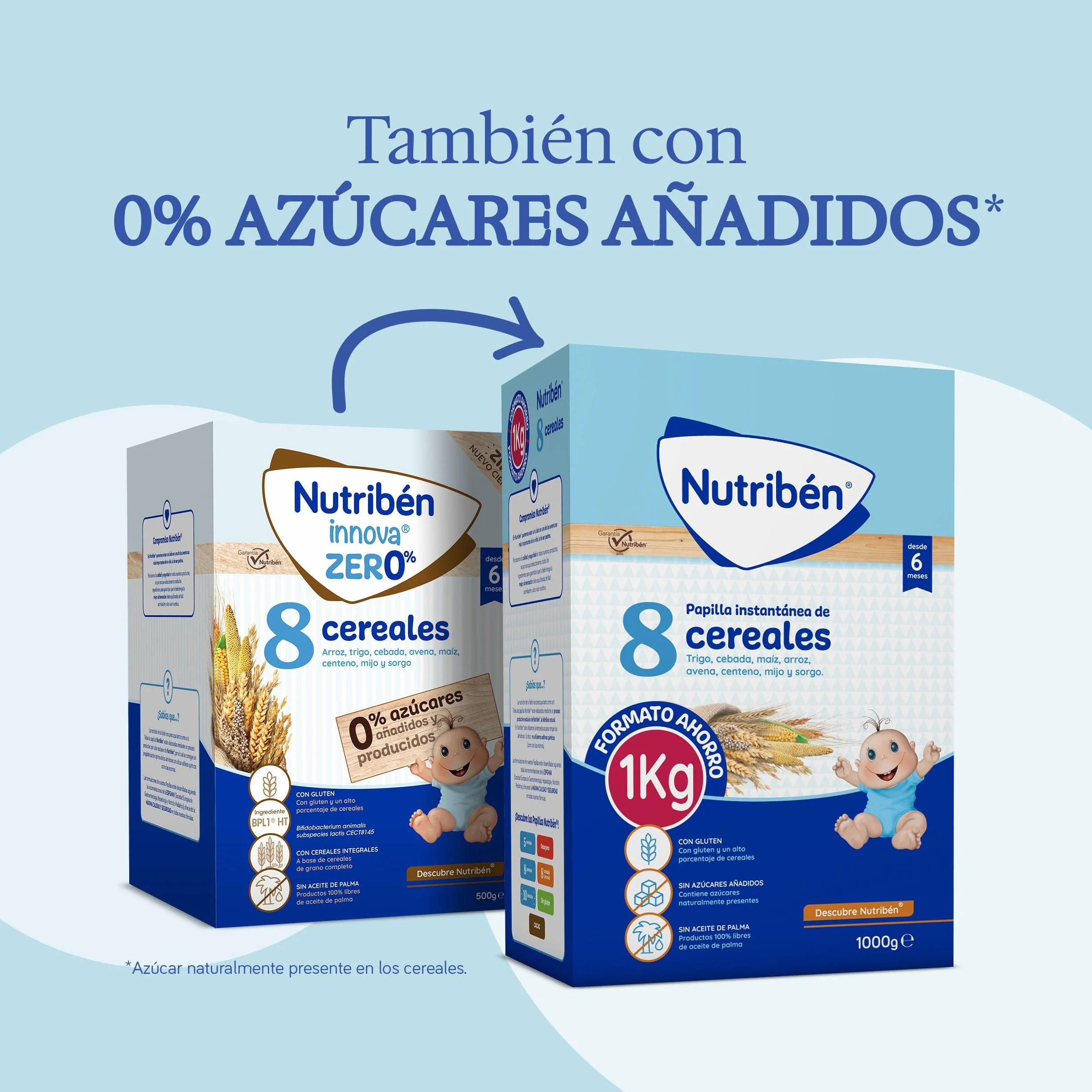 Nutribén innova ZERO 0% 8 Cereales 500g Bebés a Partir de 6 Meses 0% Azúcares Añadidos Cereales Integrales