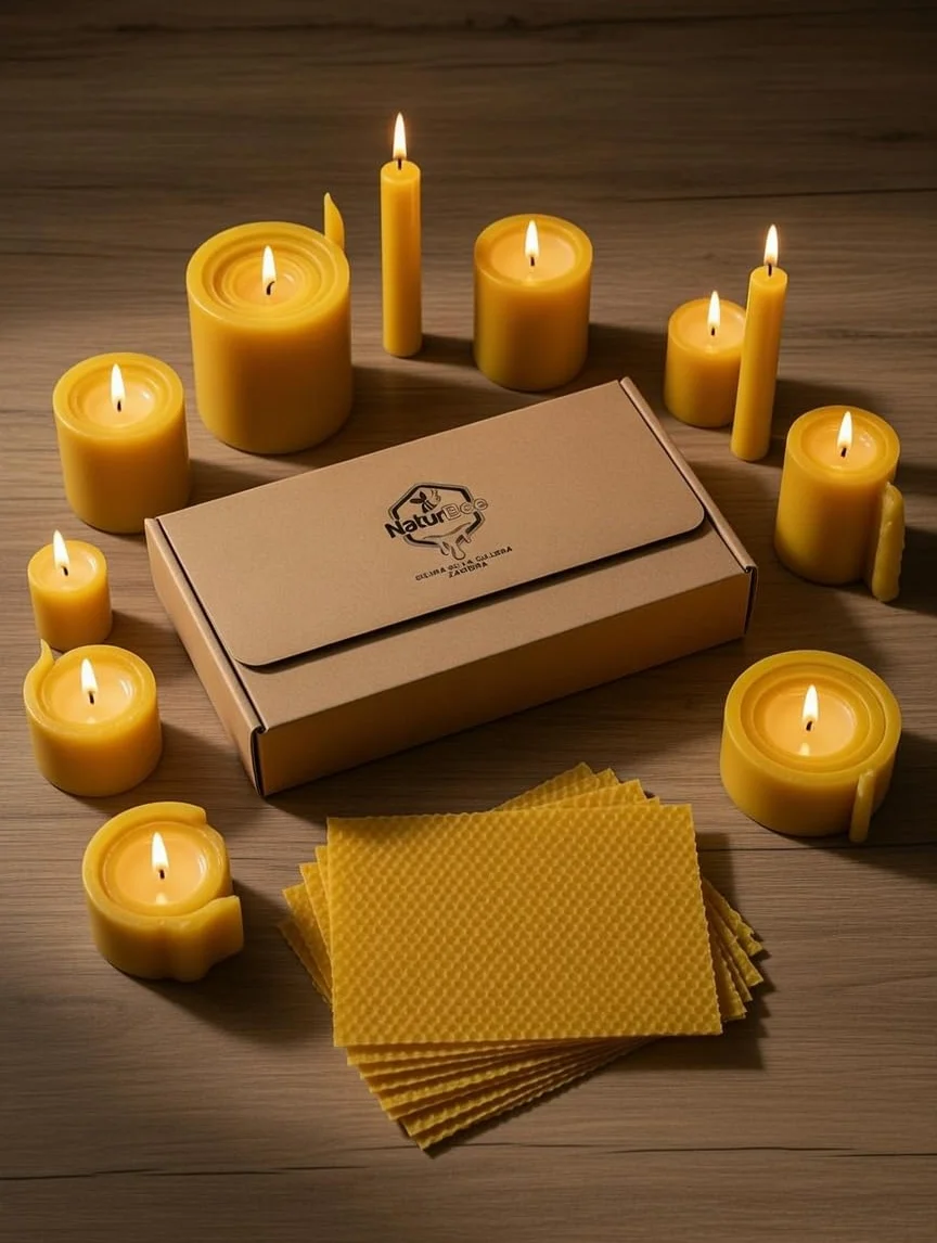 Kit fabricar velas cera abeja natural España 10 láminas 21x11,5 cm + mecha encerada