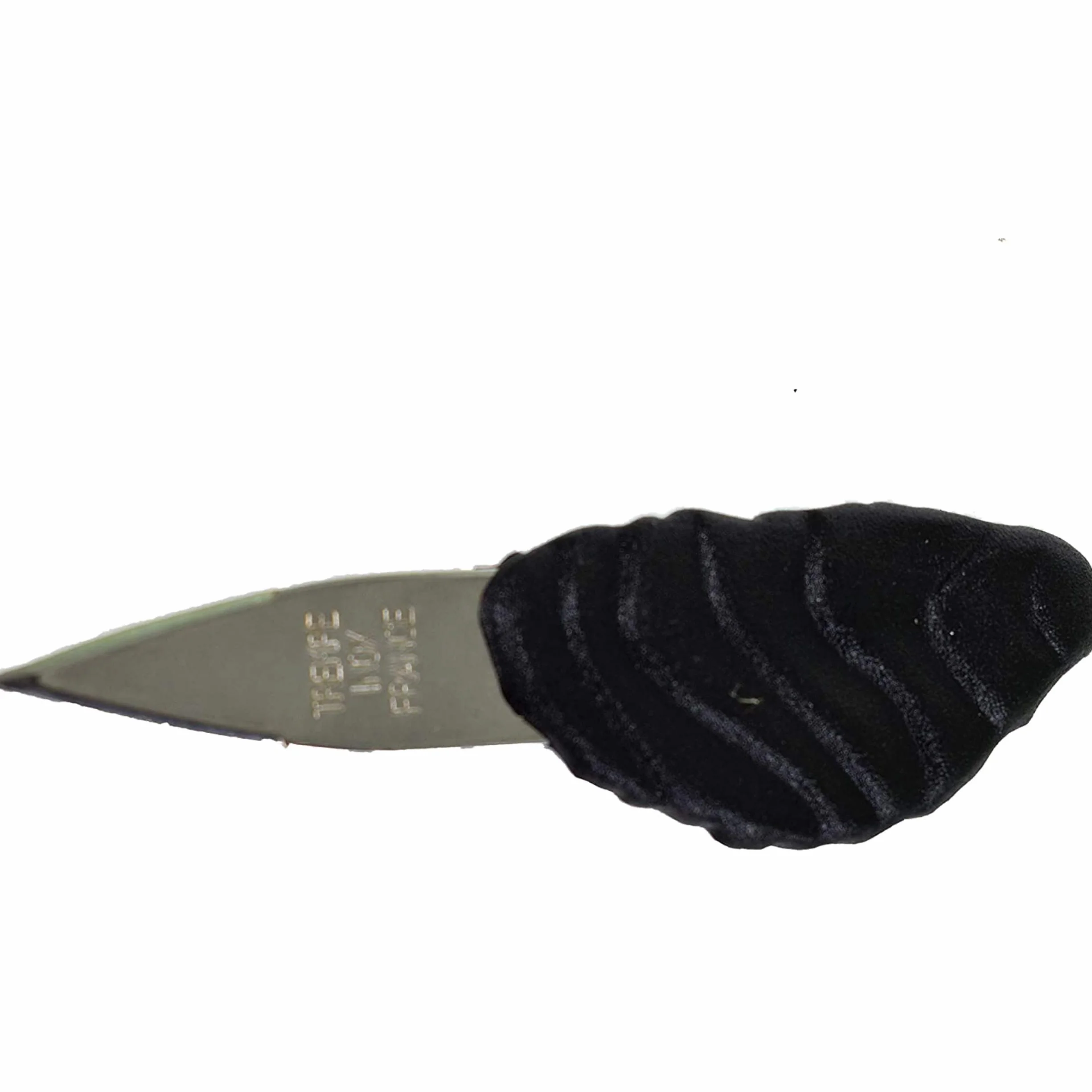 Juego de 2 cuchillos de ostras inoxidable ecológico negro de fabricación francesa, fabricado en Francia, cada cuchillo tiene una hoja de acero inoxidable y su mango con decoración de ostras