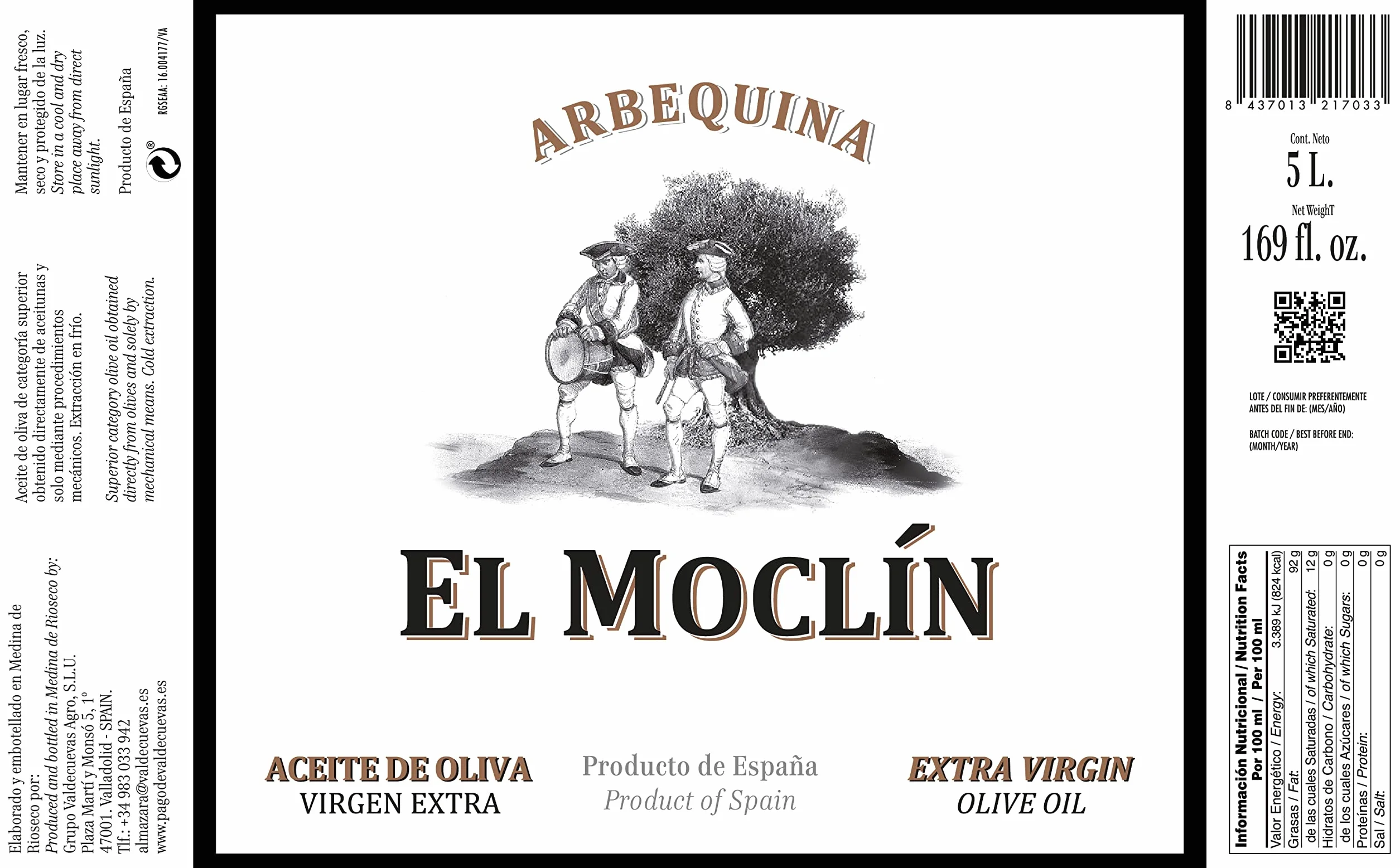 El Moclín Aceite De Oliva Virgen Extra 5 Litro Caja, Suave, Aterciopelado, Frutas Plátano Manzana Almendra, 5000 Mililitro