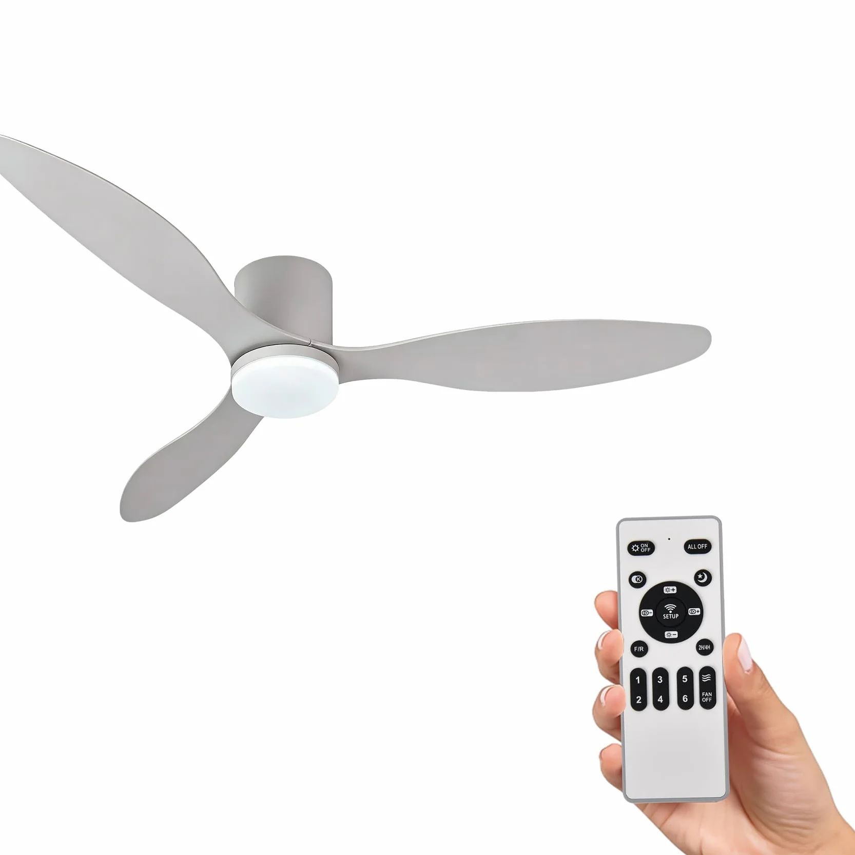 Ventilador de Techo Plástico con Luz 3 Aspas,Ø132cm 30W, LED con 3 Temperaturas de Color(3000K, 4000K, 6500K)| con Mando，6 Velocidades, Programable, Modo Verano/Invierno Blanco15㎡-20㎡