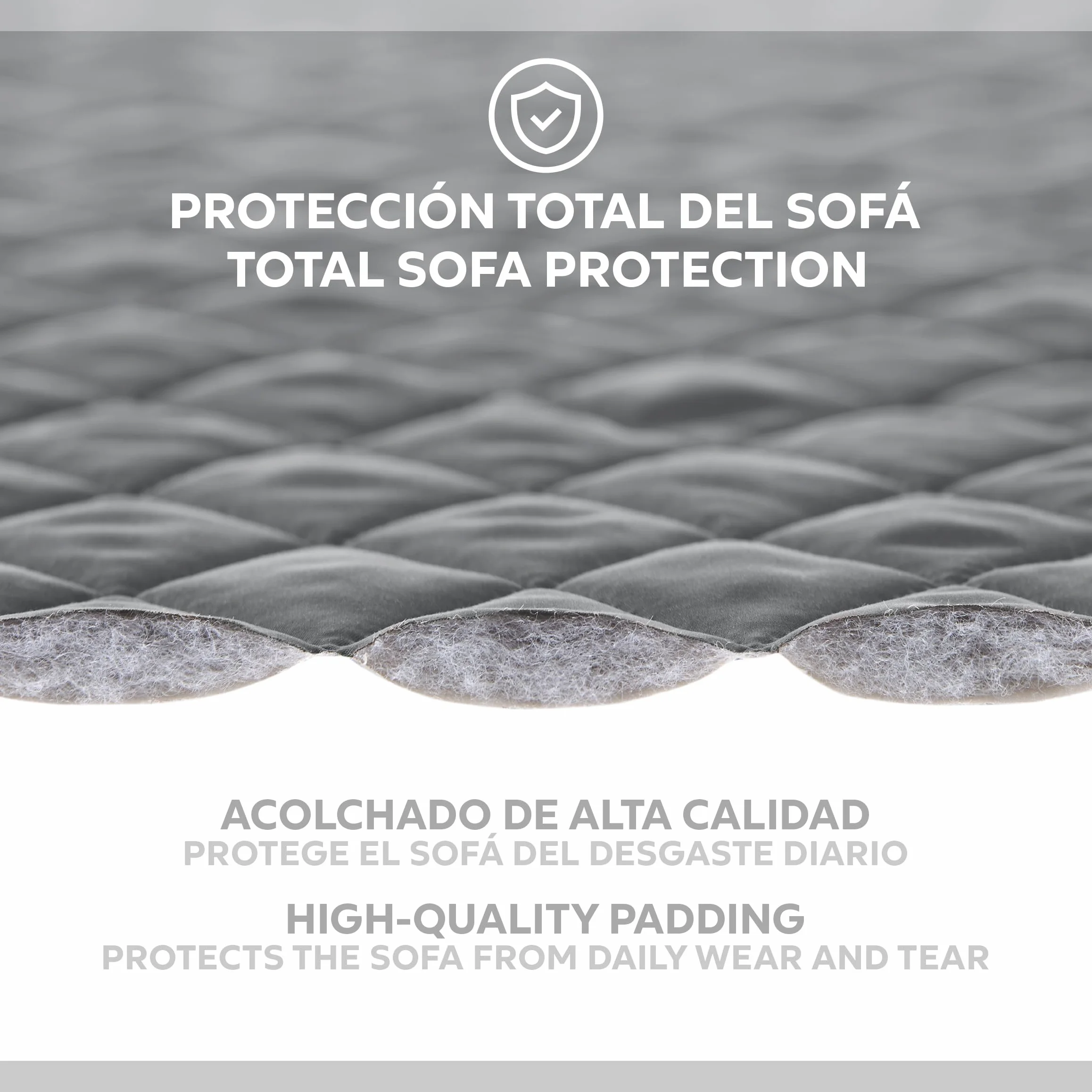 Textilhome Funda Cubre Sofá Malu 3 Plazas 160 cm Protector Acolchado Reversible Universal Gris