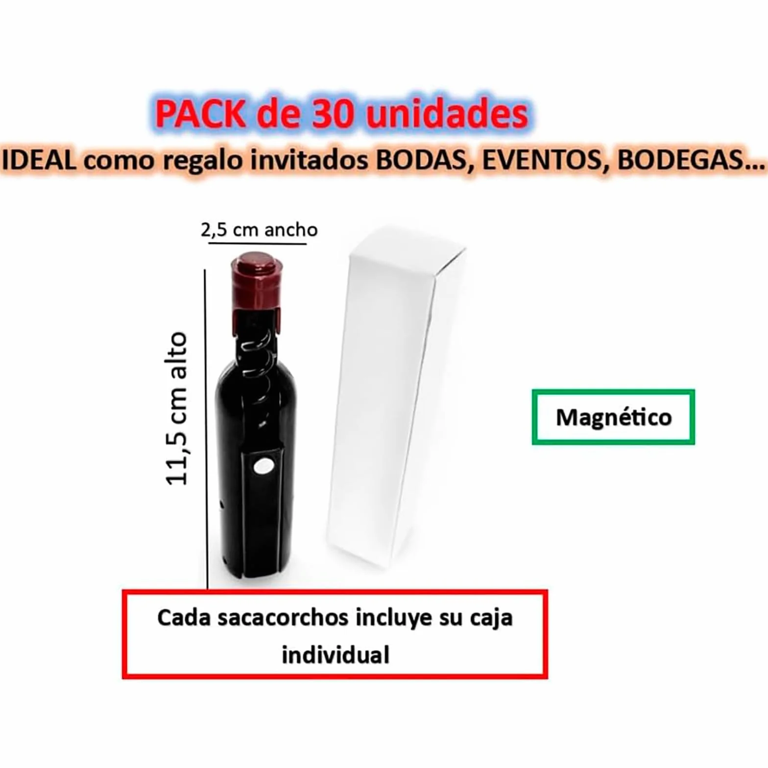 Pack de 30 Sacacorchos Magéntico. Saca corchos para Botellas Vino - Regalos prácticos para Bodas y Eventos, Bodegas