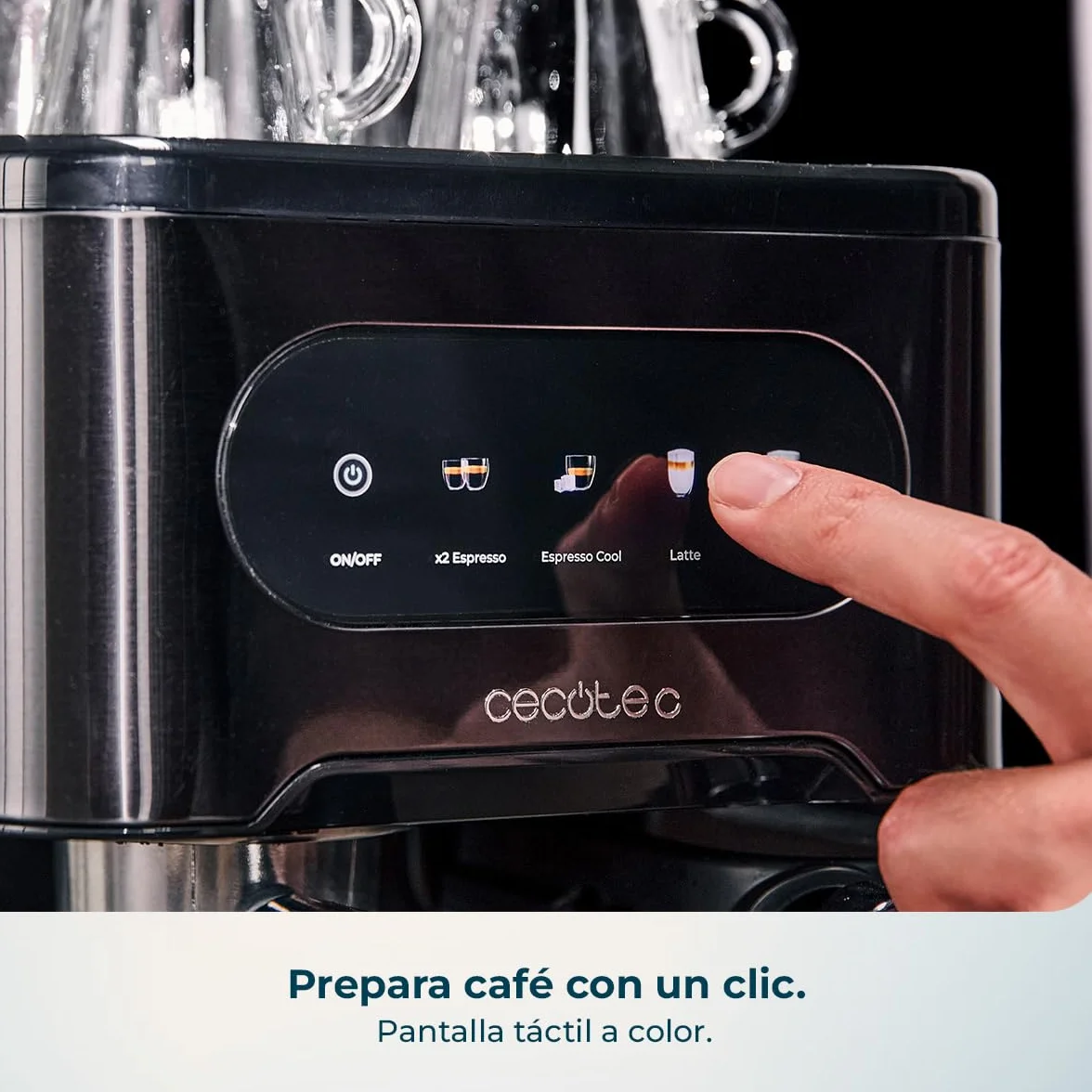 Cecotec Cafetera Express Semiautomáticas Power Espresso 20 ColdBrew Latte. 1350W, 20 Bares, Frío, Templado o Caliente, Pantalla Táctil, 1.5L Depósito Agua y 500ml Leche, Calientatazas, Doble Brazo