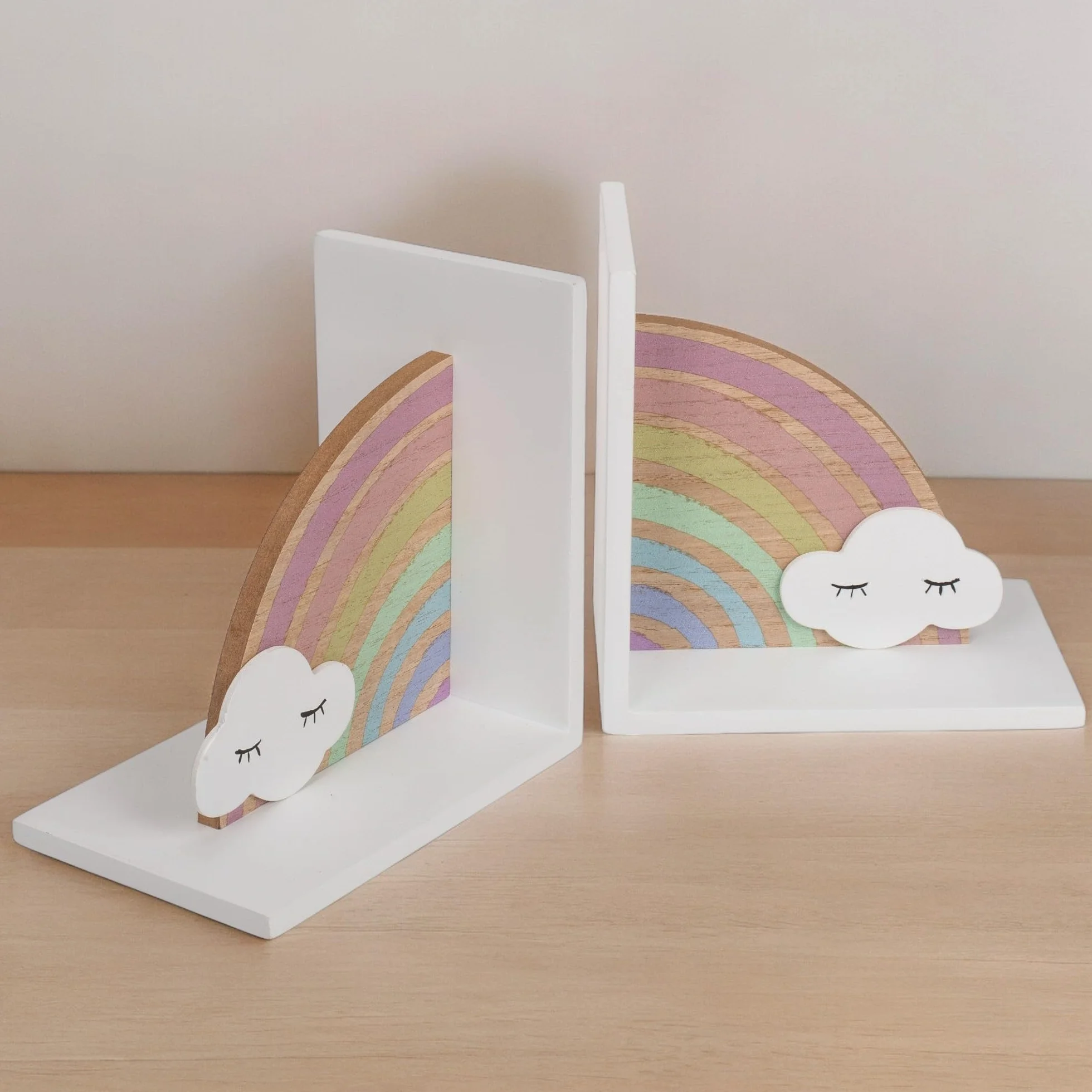 Juego de 2 sujetalibros de madera 3D Safari Jungle decoración habitación infantil para niños y niñas (arco iris)