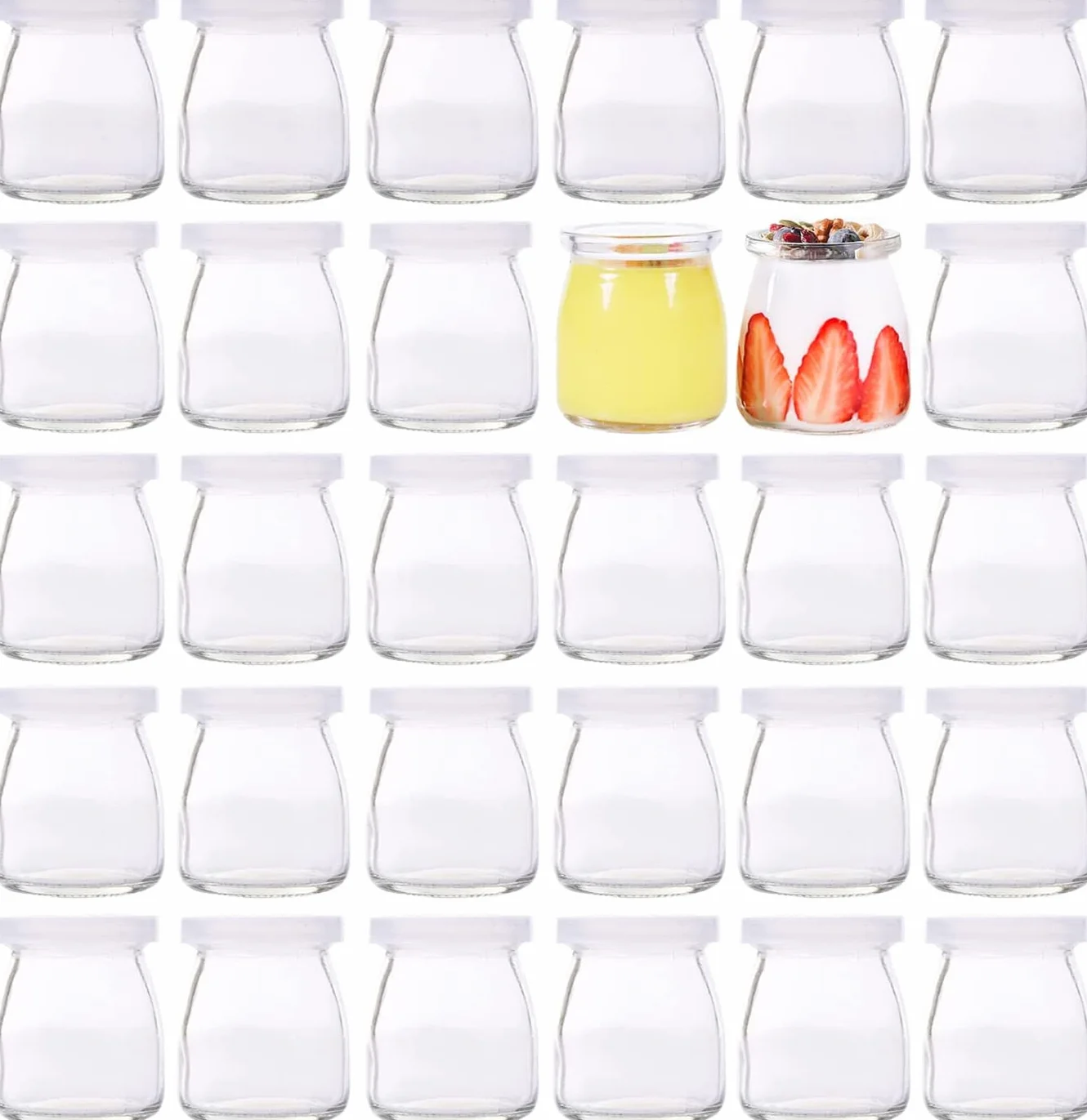 Lawei 30 vasos yogurtera de Cristal 200 ml vacío Vaso Yogur con Tapa Vaso Postre con Tapa Tarros de Conservación Para yogurtera y robot de cocina