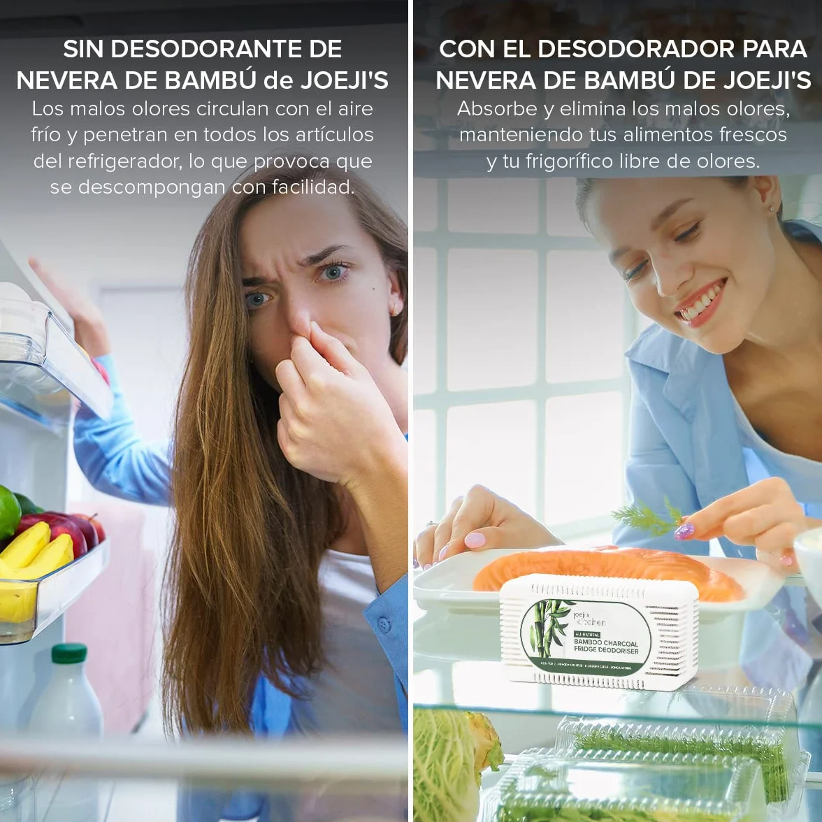 Joejis Absorbe Olores Nevera Carbón Bambú Premium 12 Meses Ambientador Nevera 2 Pack