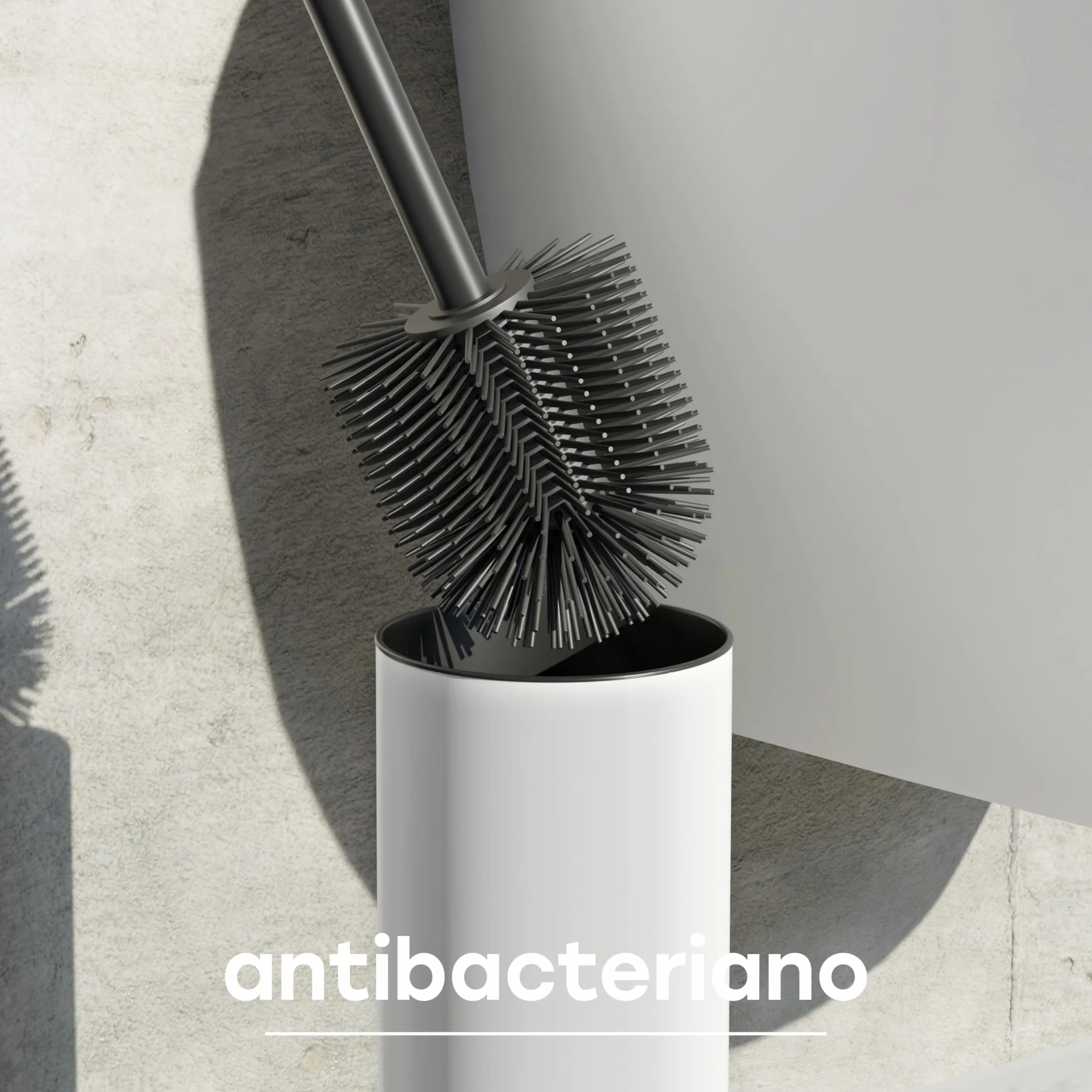 Escobilla Baño Silicona Acero Inoxidable con Tapa Protectora SAVEGA Diseño Moderno Blanco