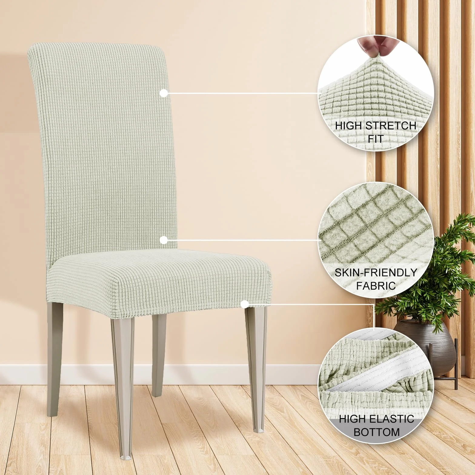 Ystyle Fundas Sillas De Comedor Pack 6, Fundas para Sillas Ajustables Elásticas Protectoras Lavables Blanco Natural