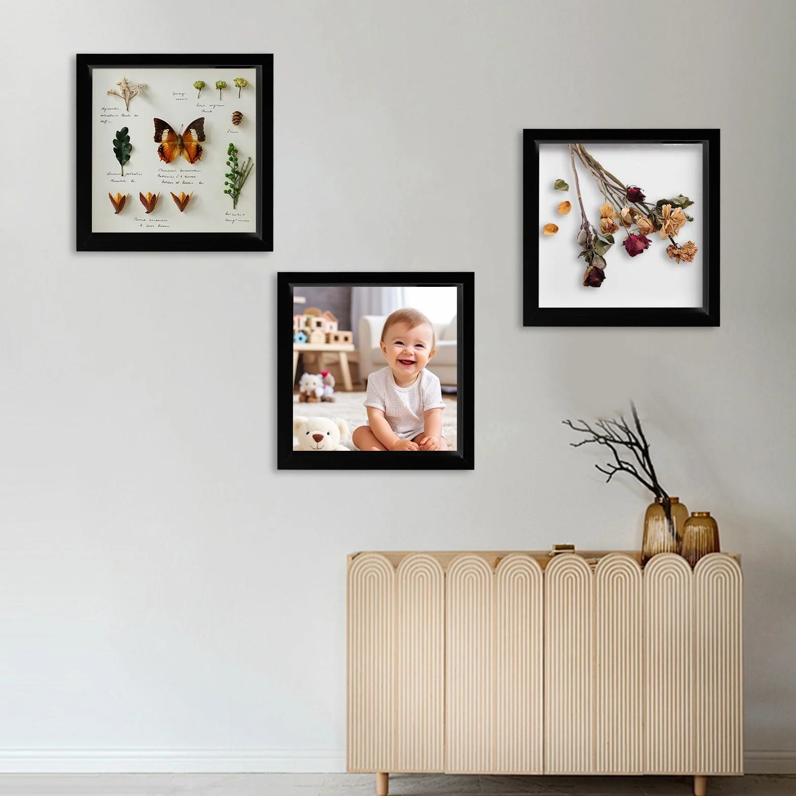3D Marco de Fotos, 2 Piezas Marcos con Profundidad 20x20 cm, Marco de Objeto Rellenable Forma Cuadrada para Medallas Flores Secas Souvenirs Fotografías, Marcos con Profundidad 3cm(Negro)