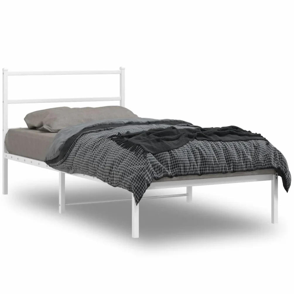 vidaXL Estructura de Cama con Cabecero, Somier de Cama, Armazón Marco de Cama, Cama de Invitados para Dormitorio, Metal Blanco 100x190 cm