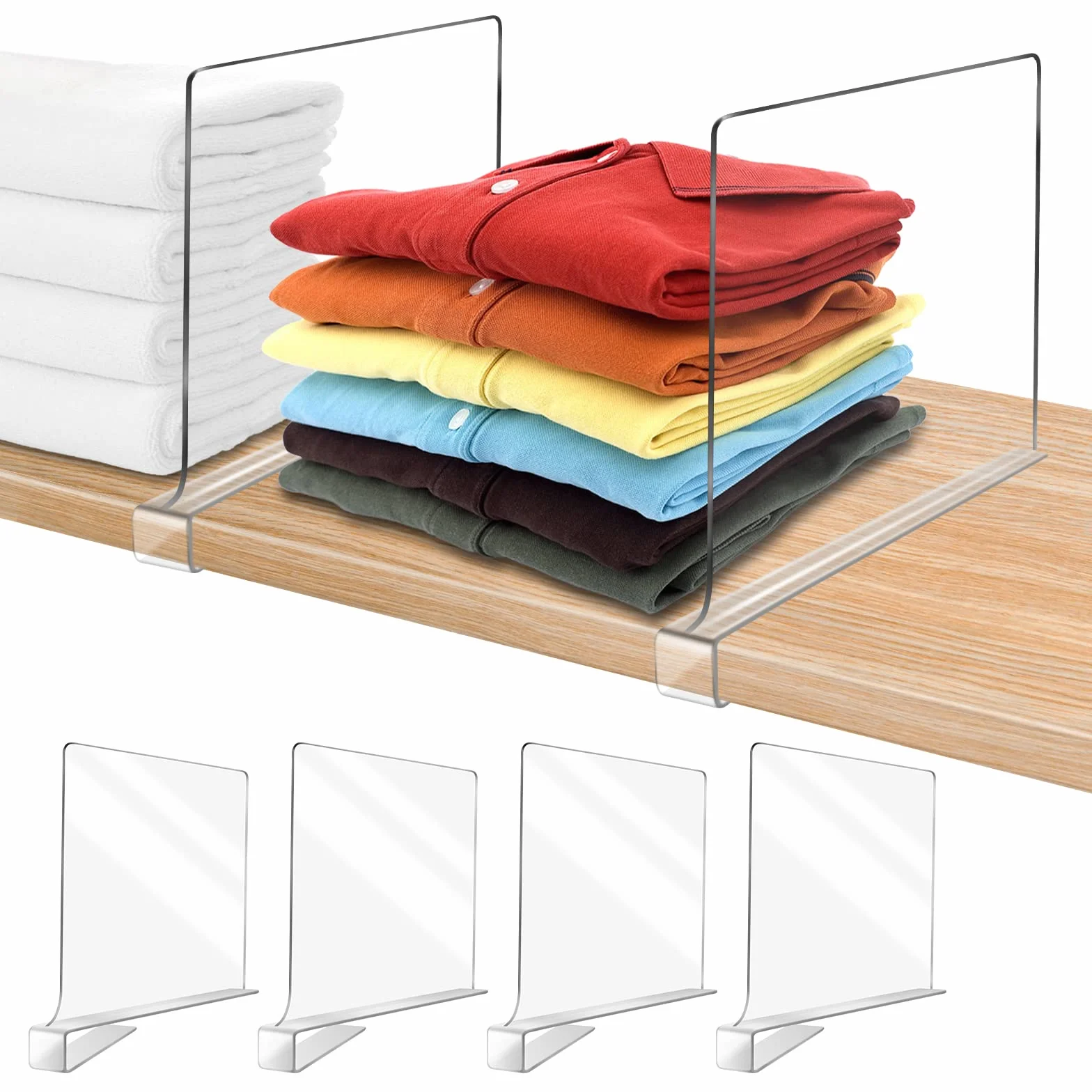 Organizador de estantes acrílicos transparentes para organizar armarios, suéteres, camisas, bolsos en el dormitorio y la cocina, paquete de 4