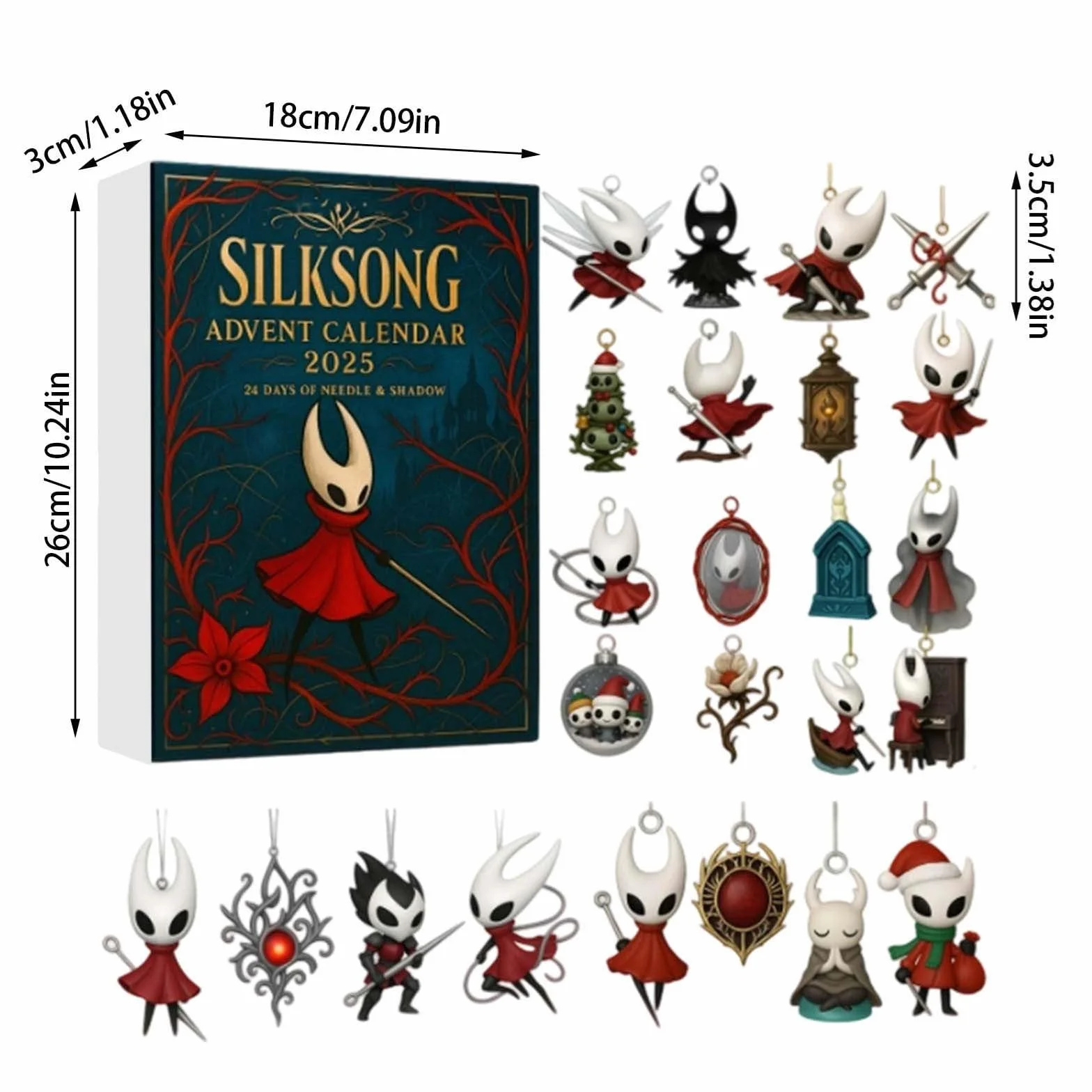 Hollow Knight Silksong Calendario de Adviento 2025, calendario de cuenta regresiva Navidad 24 días adornos árbol acrílicos 2D, colección llaveros regalo