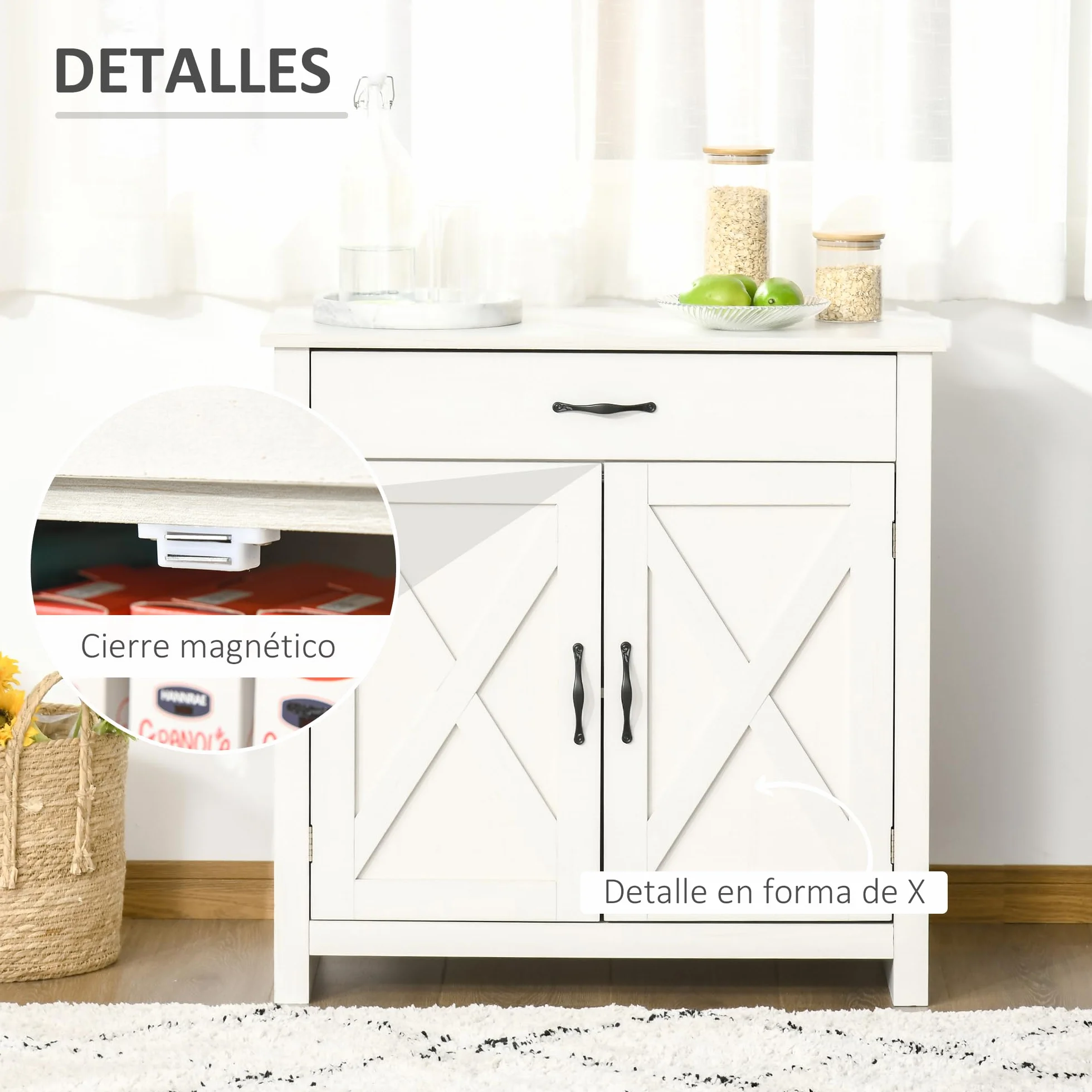 HOMCOM Aparador de Cocina Buffet para Salón con 1 Cajón 2 Puertas y Estante Interior Ajustable Mueble Auxiliar Decorativo para Comedor 80x39,7x80 cm Blanco Lavado