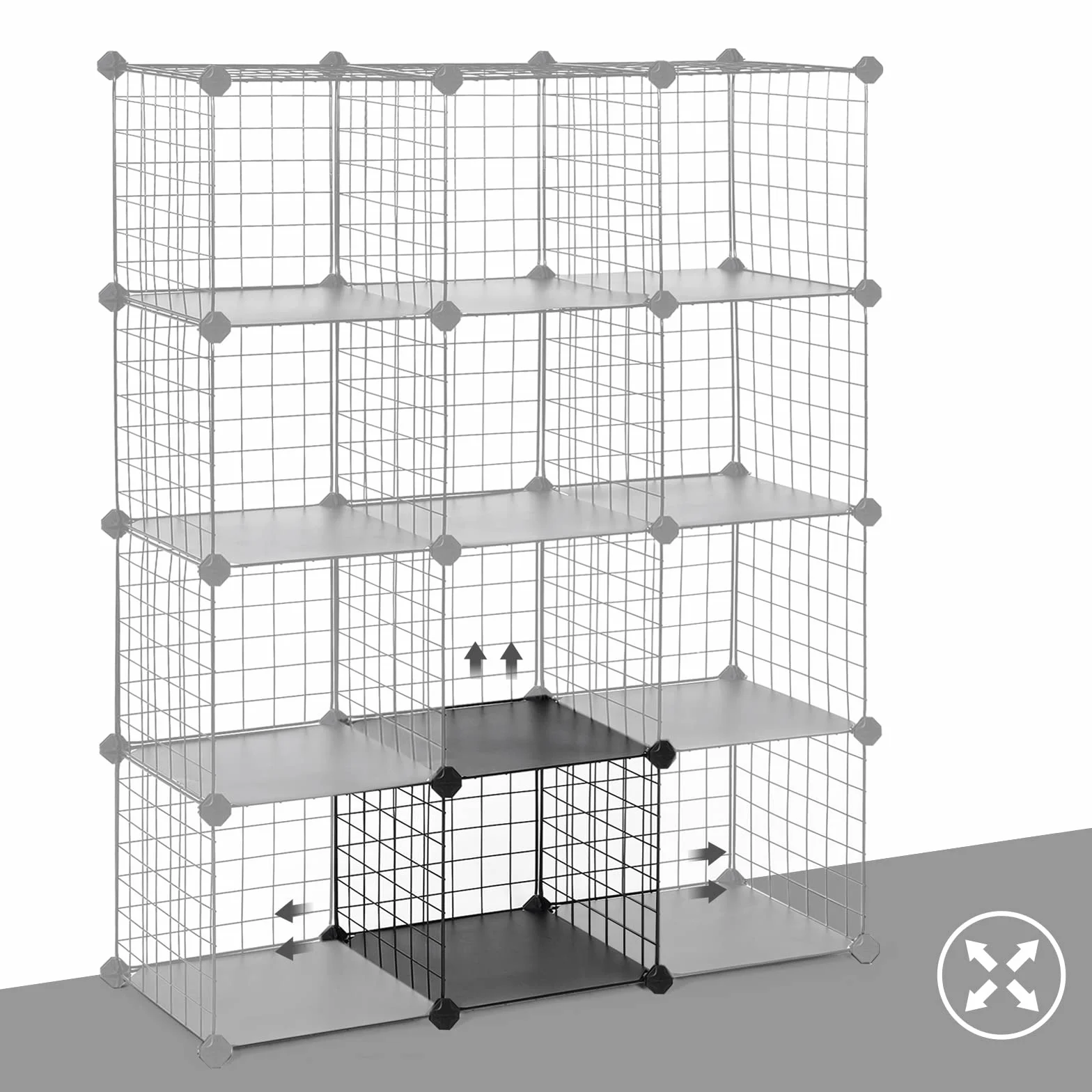 SONGMICS Estantería Modular de 12 Cubos, Armario de Almacenamiento de Alambre de Metal, 31 x 93 x 123 cm, Negro