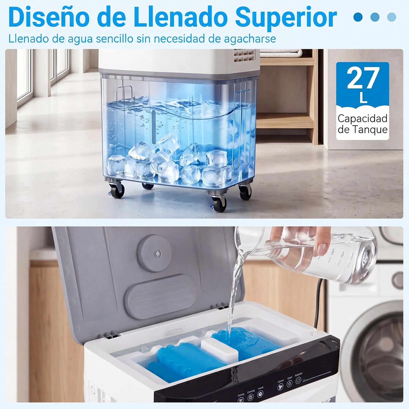 COSTWAY 3 en 1 Climatizador Evaporativo, Enfriador de Aire Portatil con 3 Velocidades, 2 Modos, 12H Temporizador, Ventilador con Ruedas, Oscilación de 70º/90° y Cubetas de Hielo (49 x 31 x 109 cm)